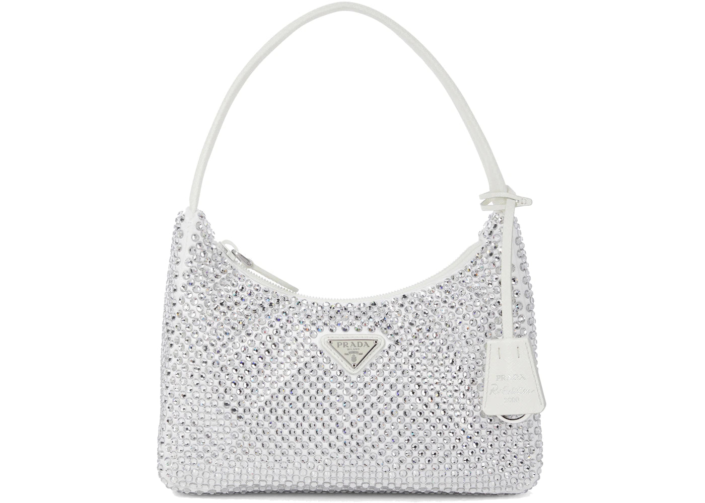prada re-edition 2000 crystal mini bag white