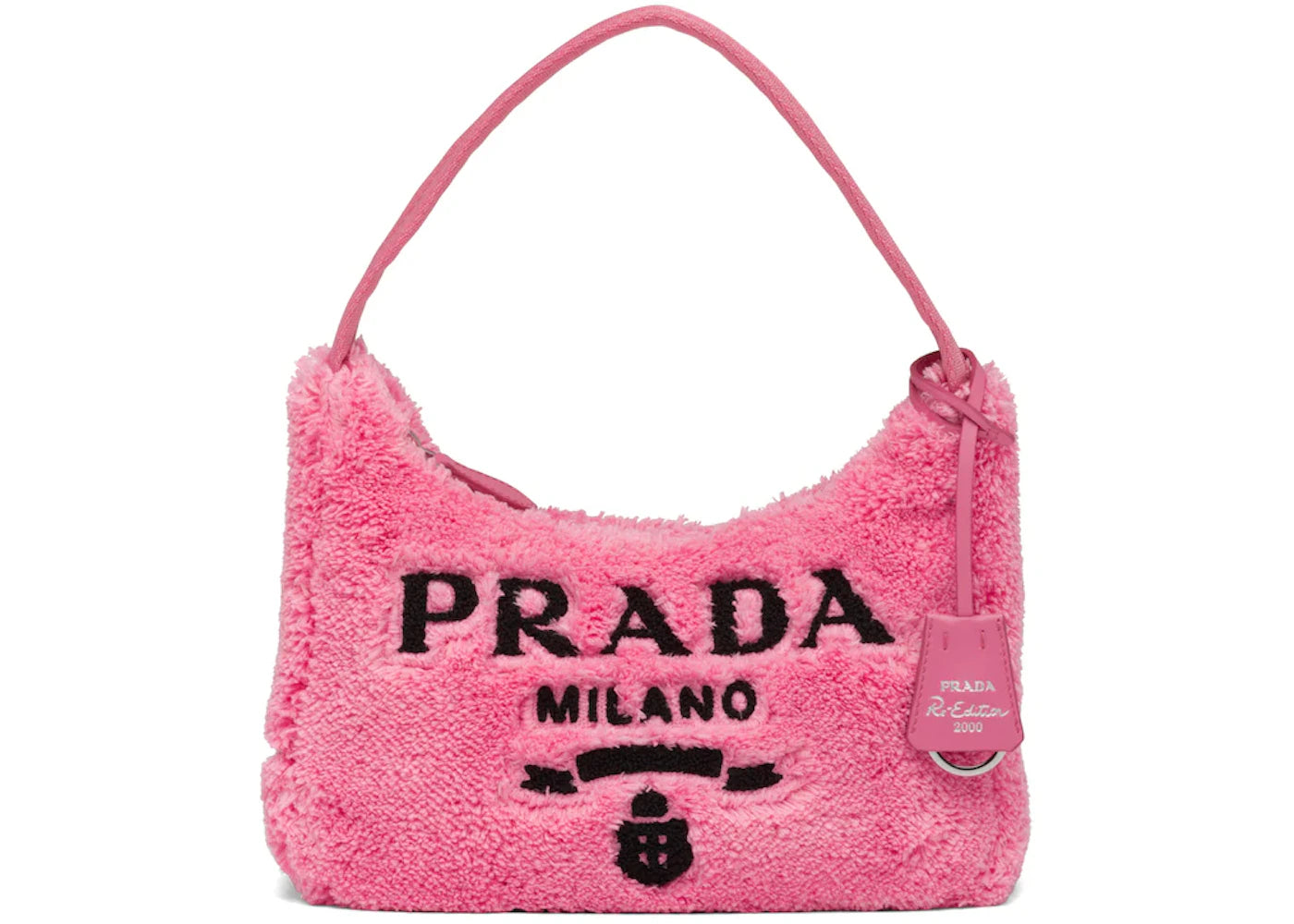 prada re-edition 2000 terry mini bag petal pink/black