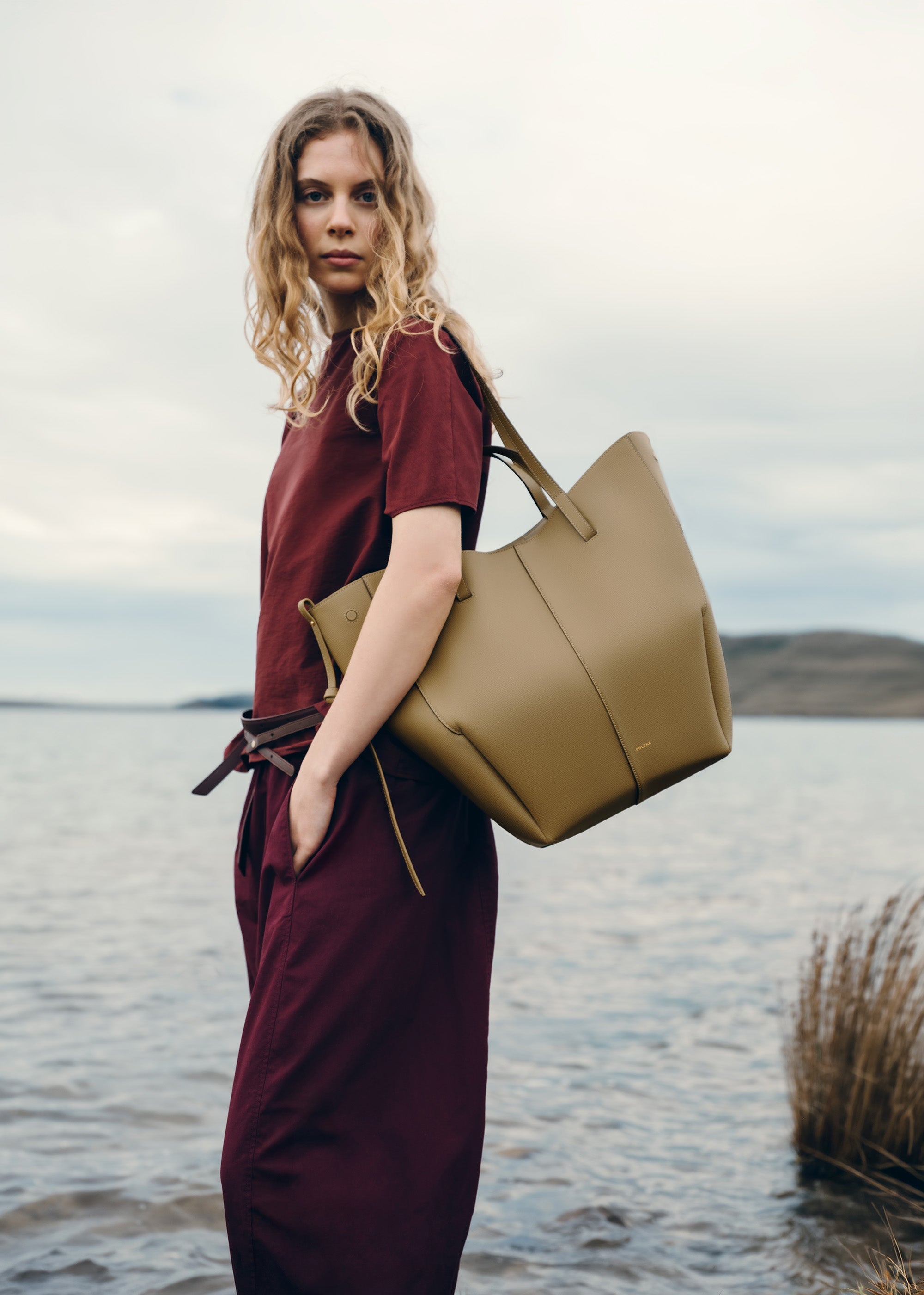 Polene Cyme Tote Textured Smoky Olive