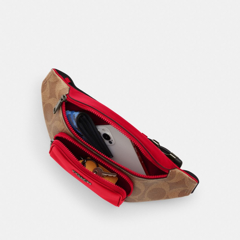 Coach Racer Small Belt Bag In Signature Canvas Gunmetal Charcoal Black