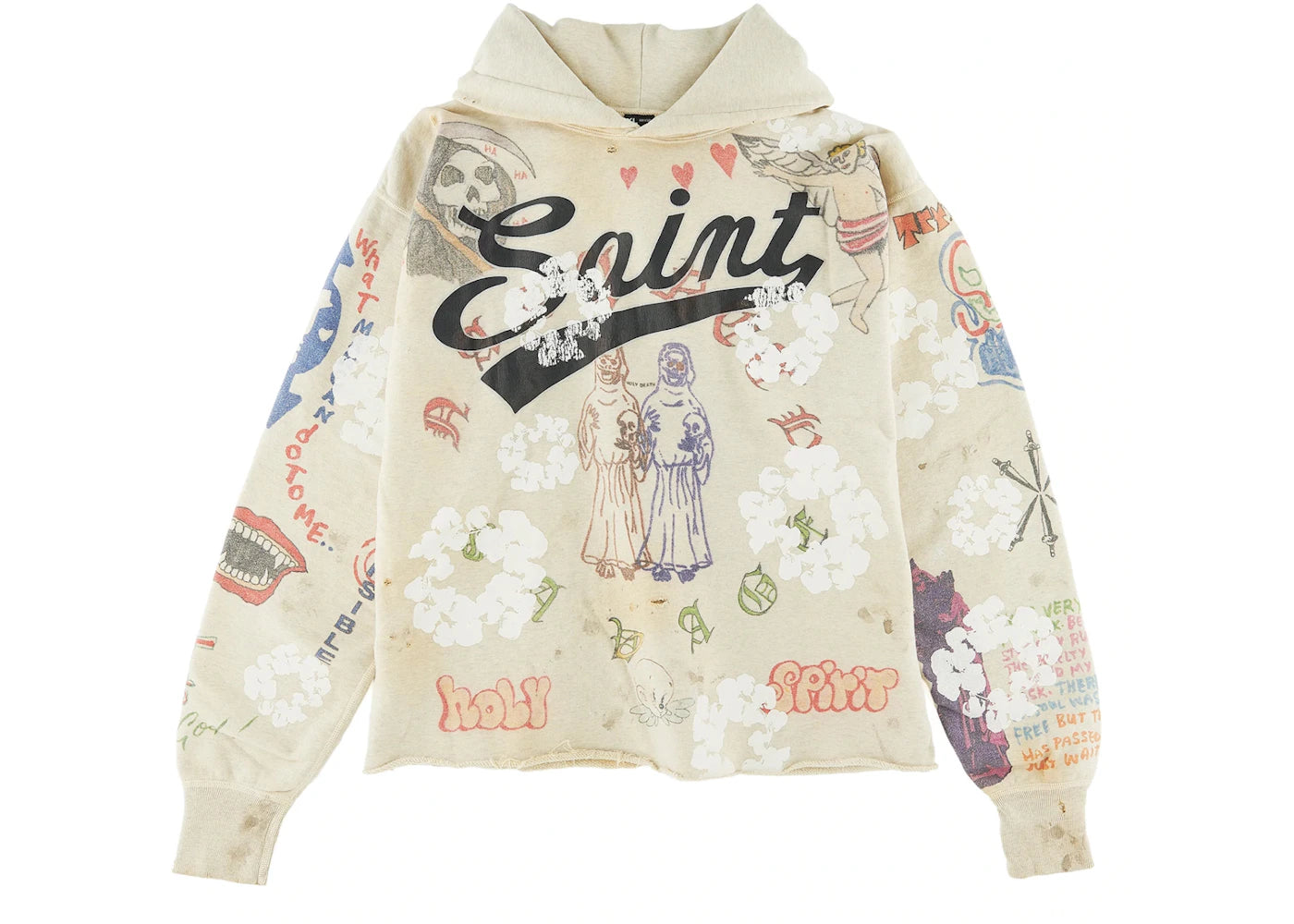 saint mxxxxxx x denim tears graffiti hoodie grey