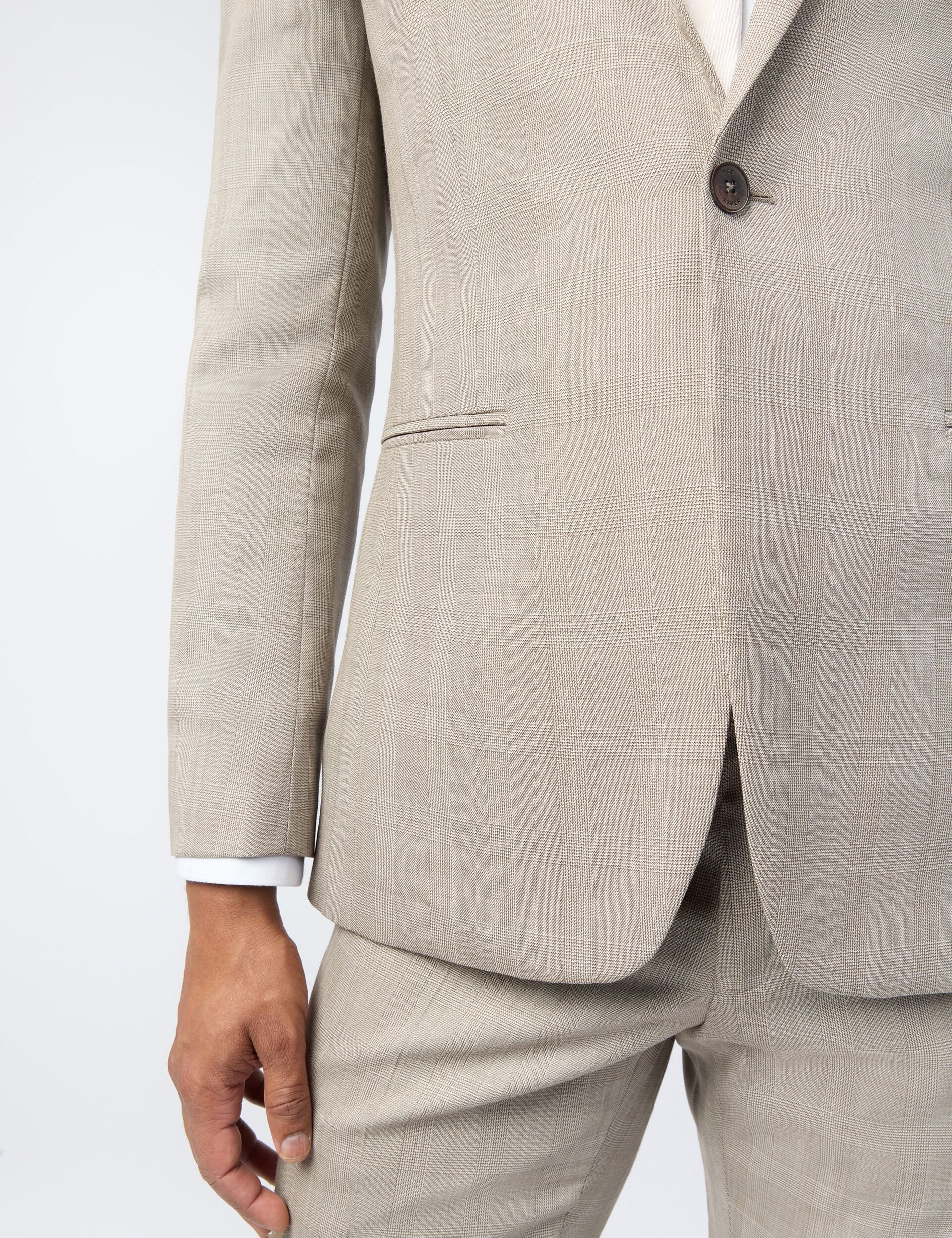 Ted Baker Donnej Taupe Check Performance Slim Suit Jacket