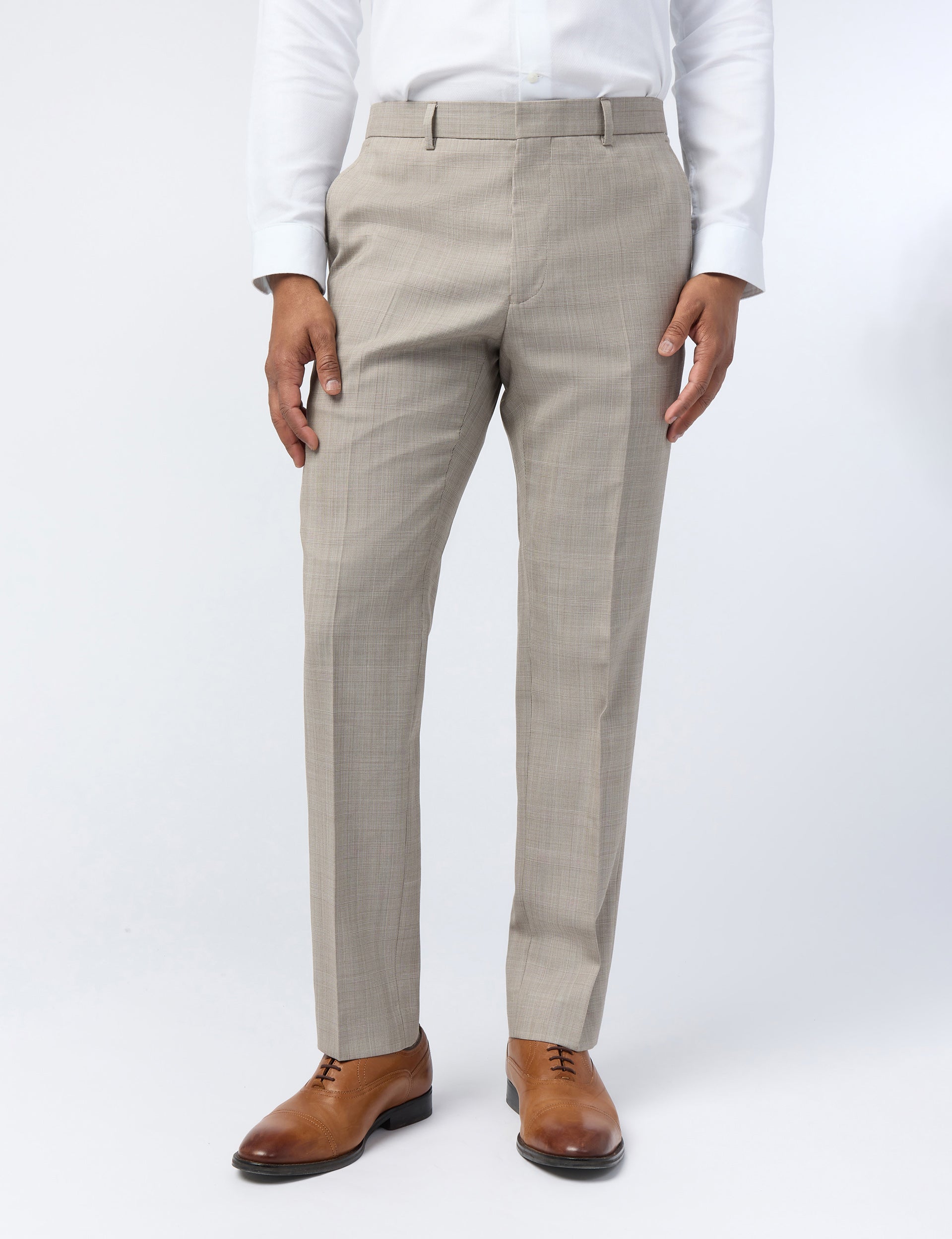 Ted Baker Donnet Taupe Check Performance Slim Suit Trousers