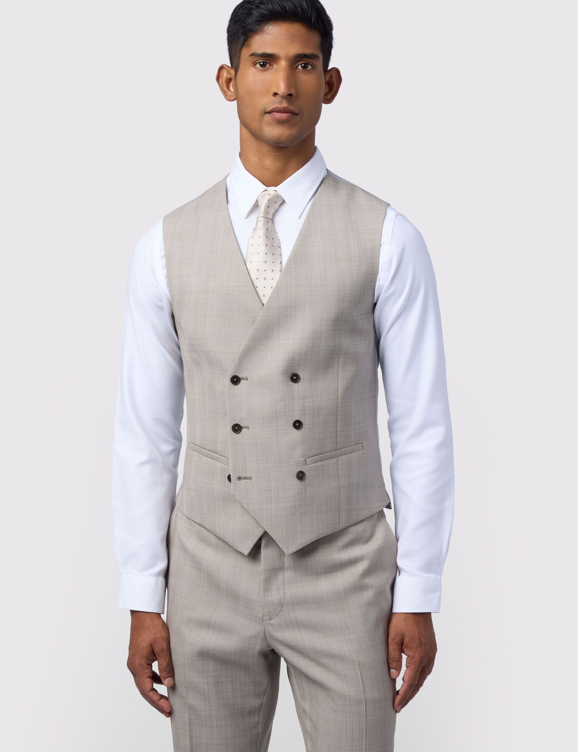 Ted Baker Donnew Taupe Check Performance Slim Suit Waistcoat