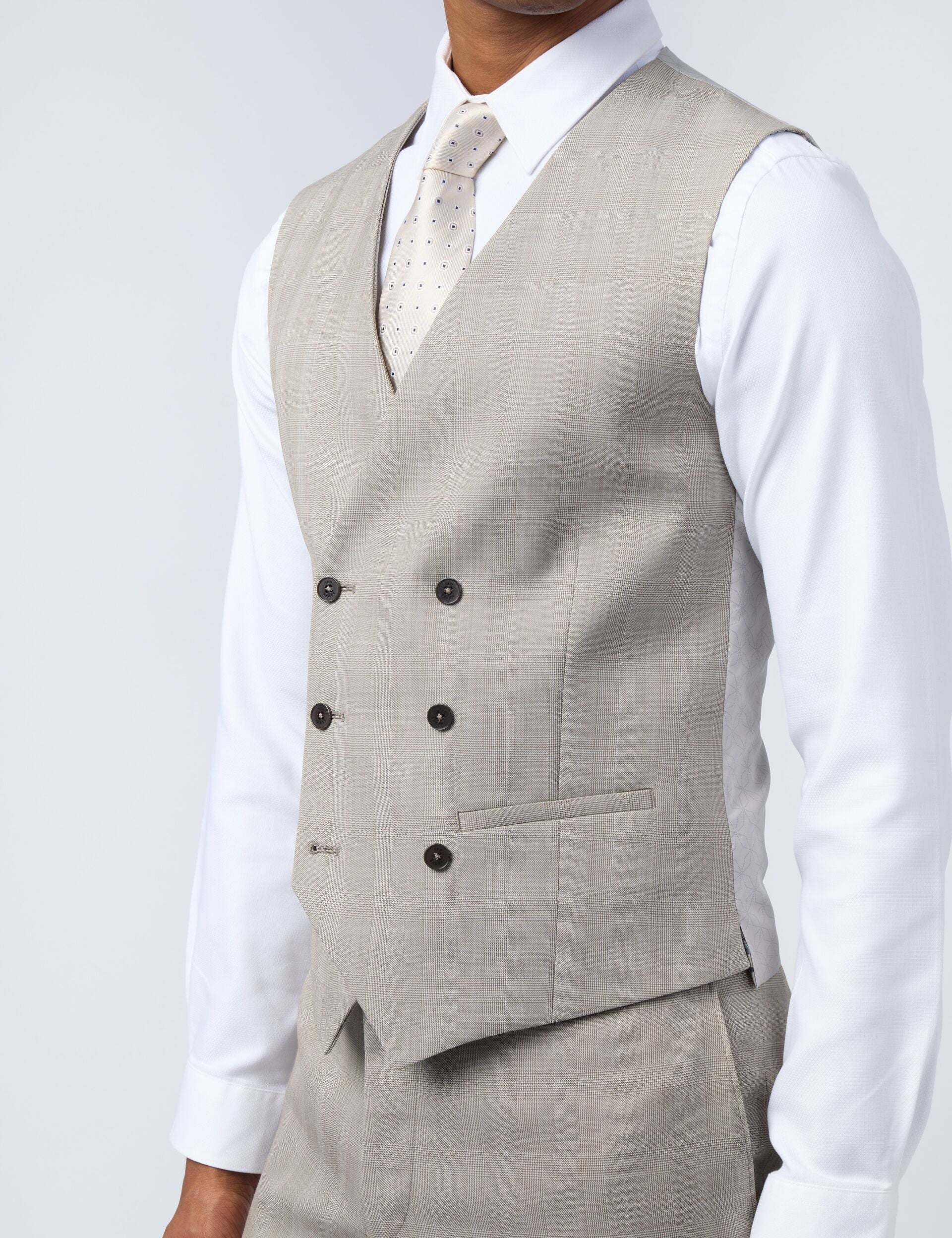 Ted Baker Donnew Taupe Check Performance Slim Suit Waistcoat