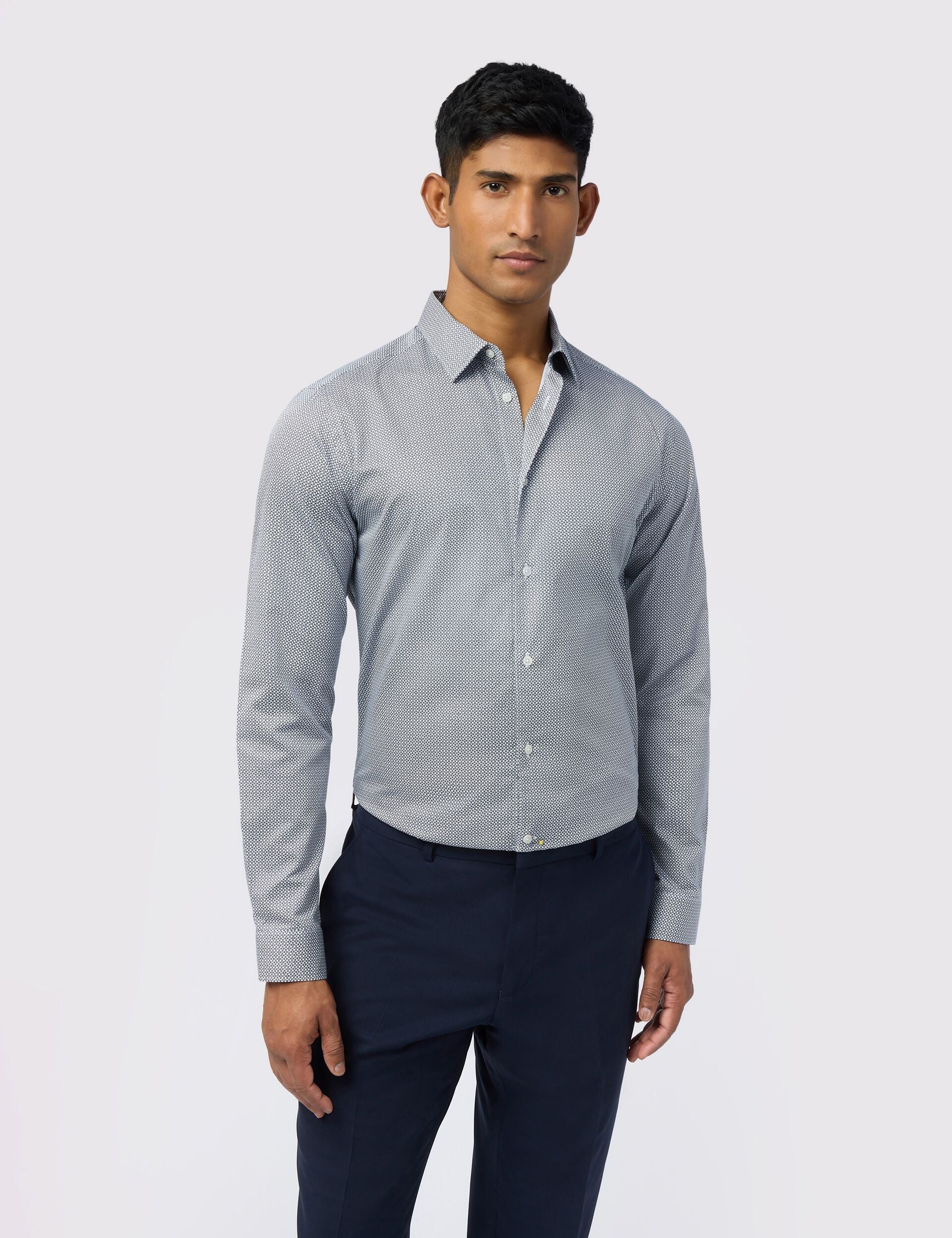 Ted Baker Lin Micro Geometric Print Slim Cotton Shirt