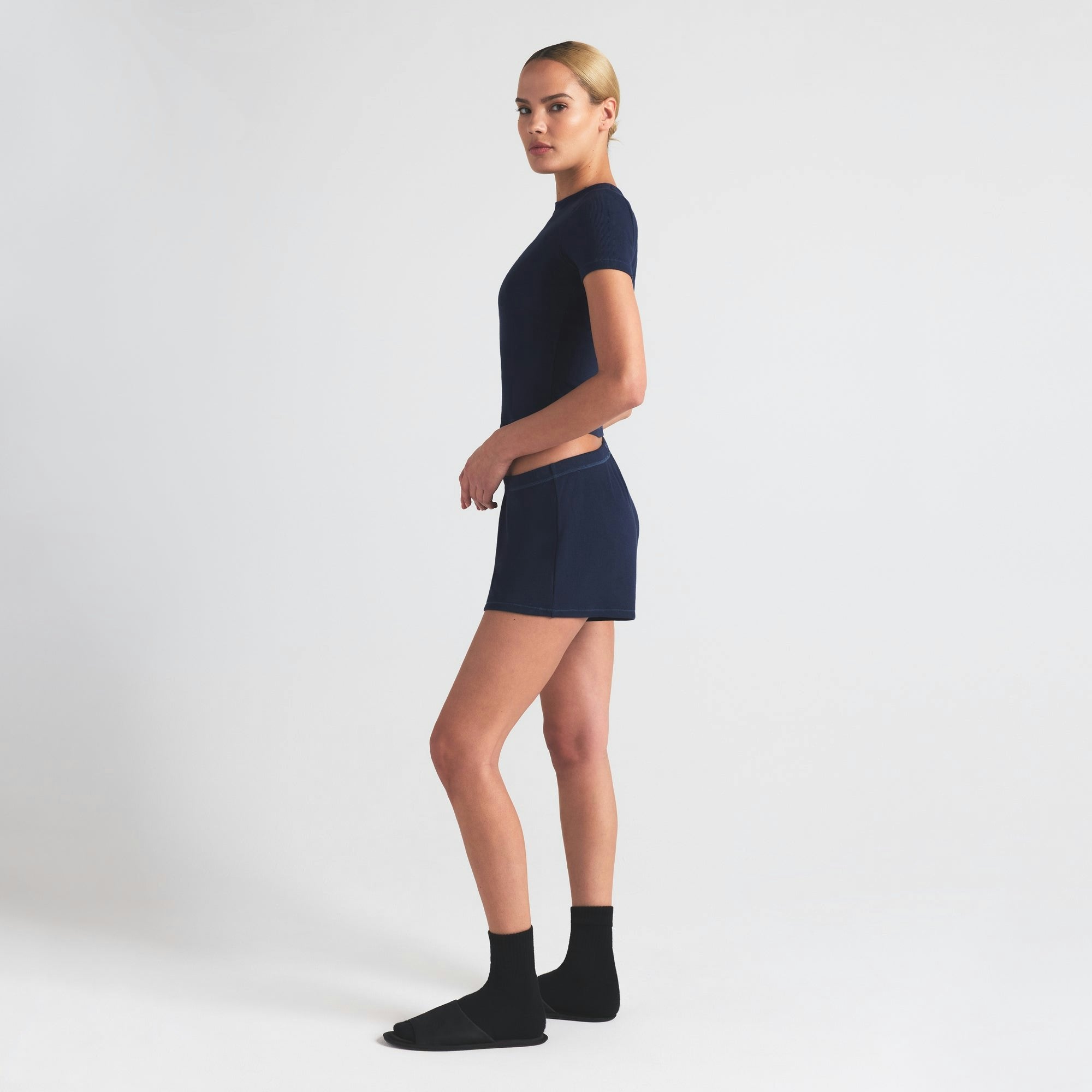 Skims Cotton Rib Loose Short Navy