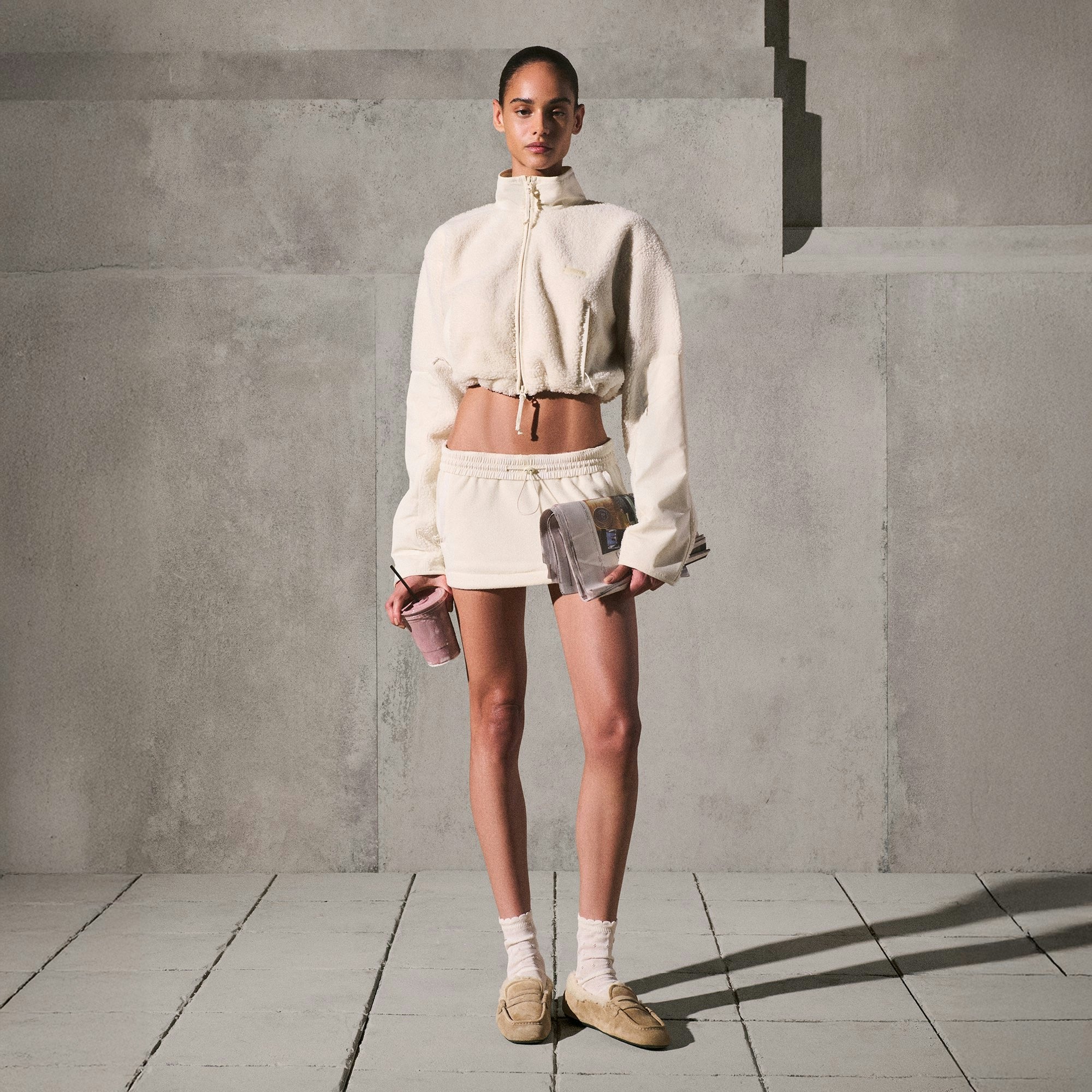 Skims Outdoor Fleece Mini Skirt Ecru