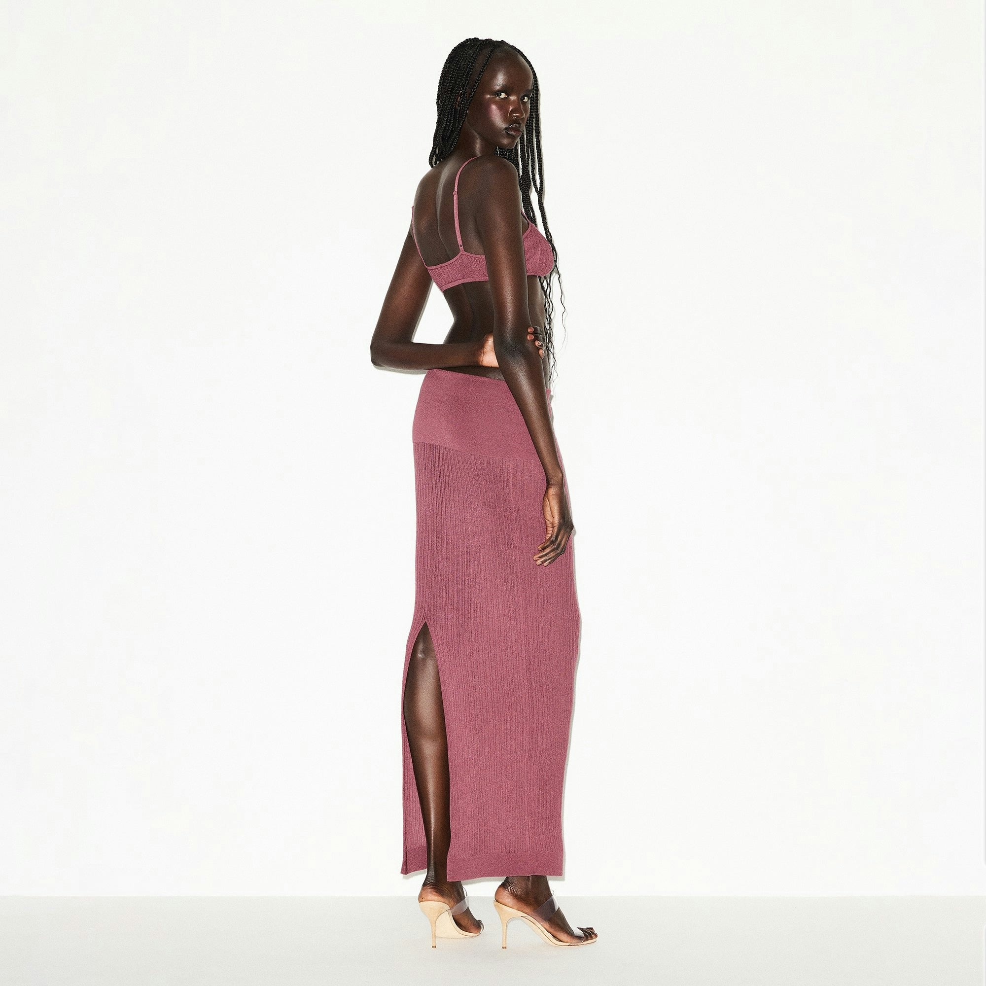 Skims Sheer Knit Foldover Long Skirt Beet