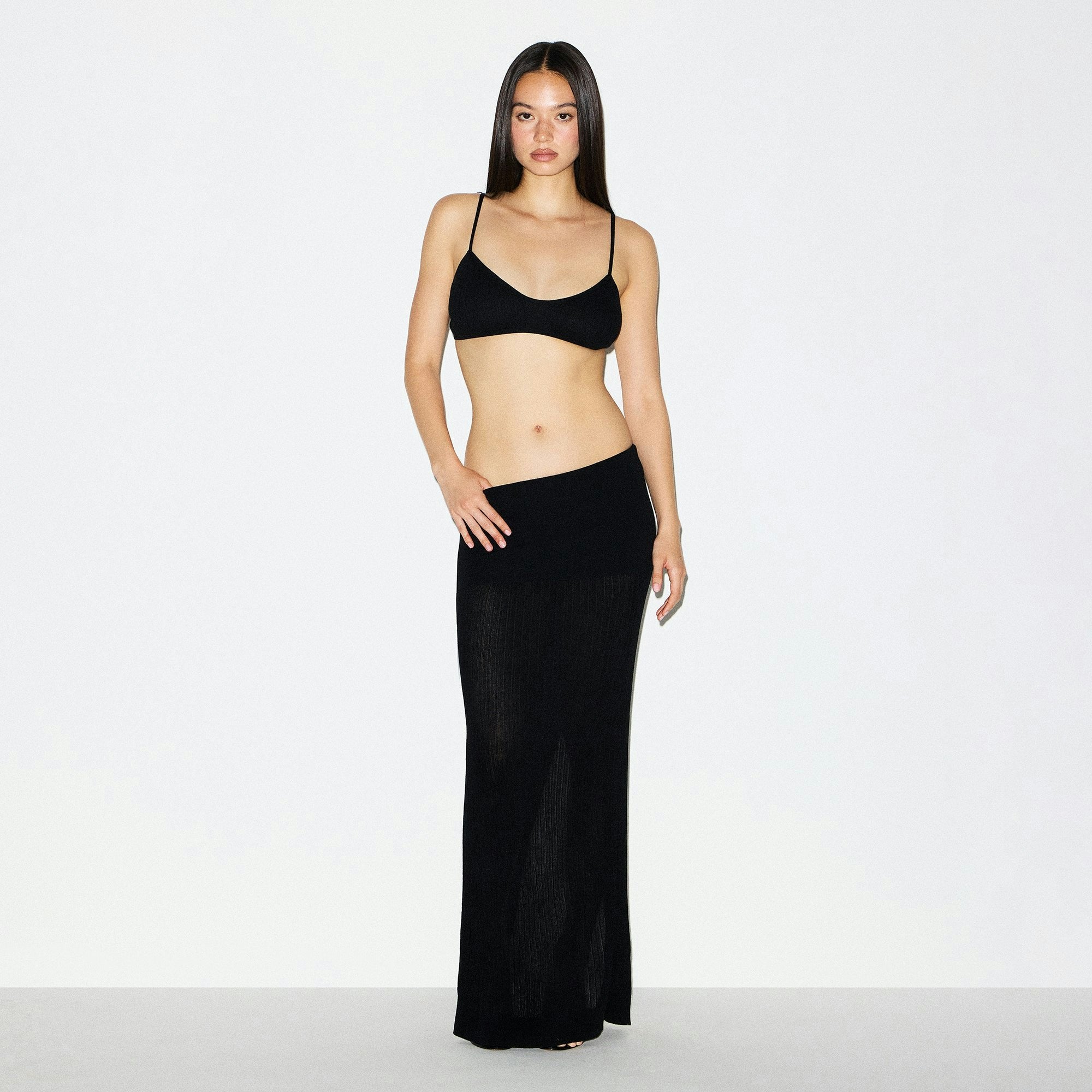 SHEER KNIT FOLDOVER LONG SKIRT