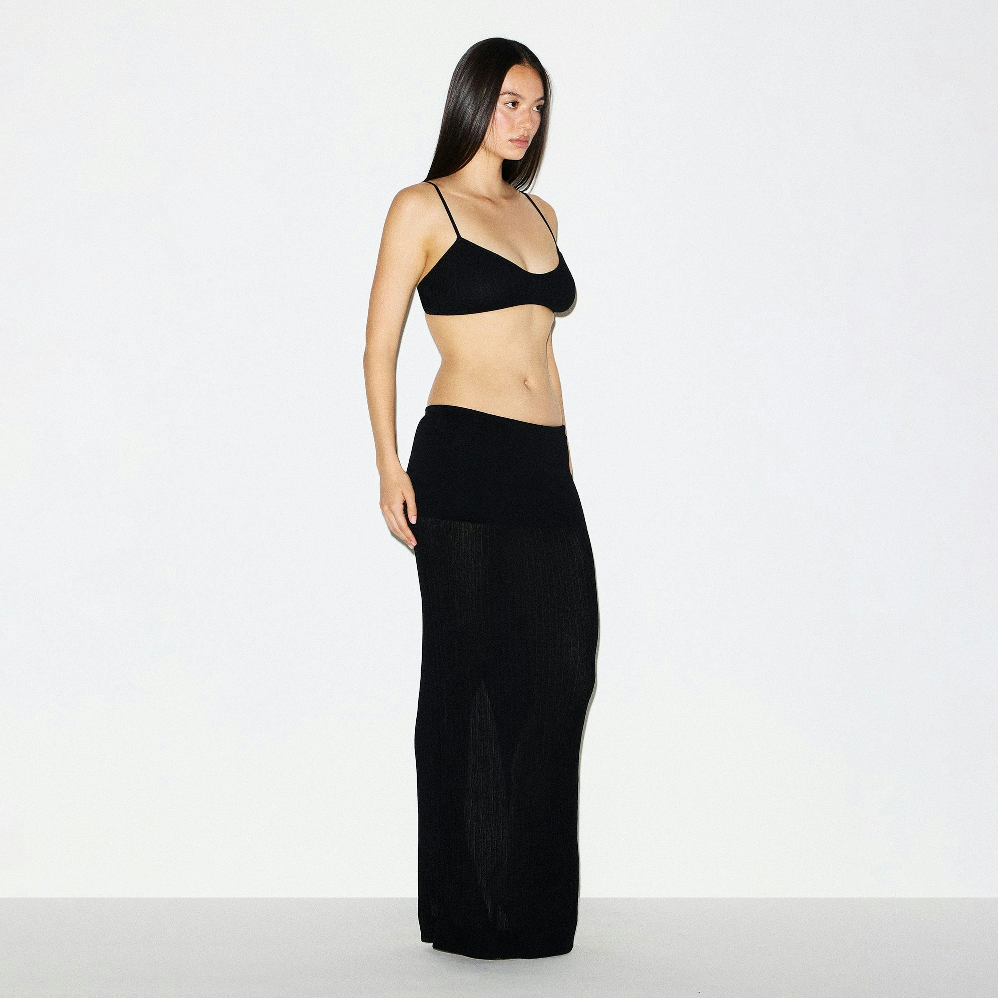SHEER KNIT FOLDOVER LONG SKIRT