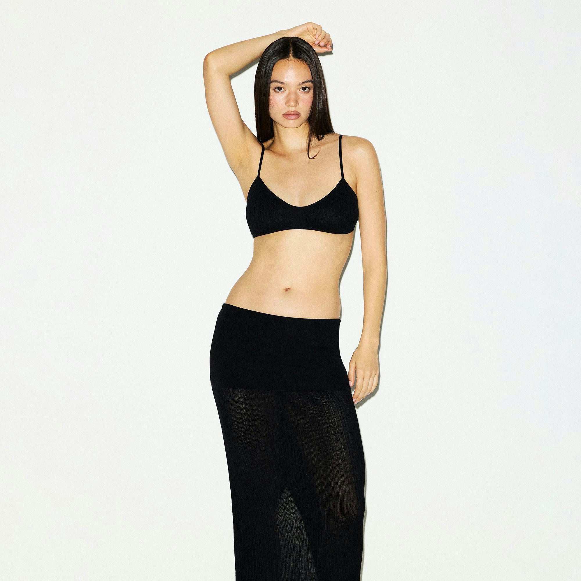 SHEER KNIT FOLDOVER LONG SKIRT