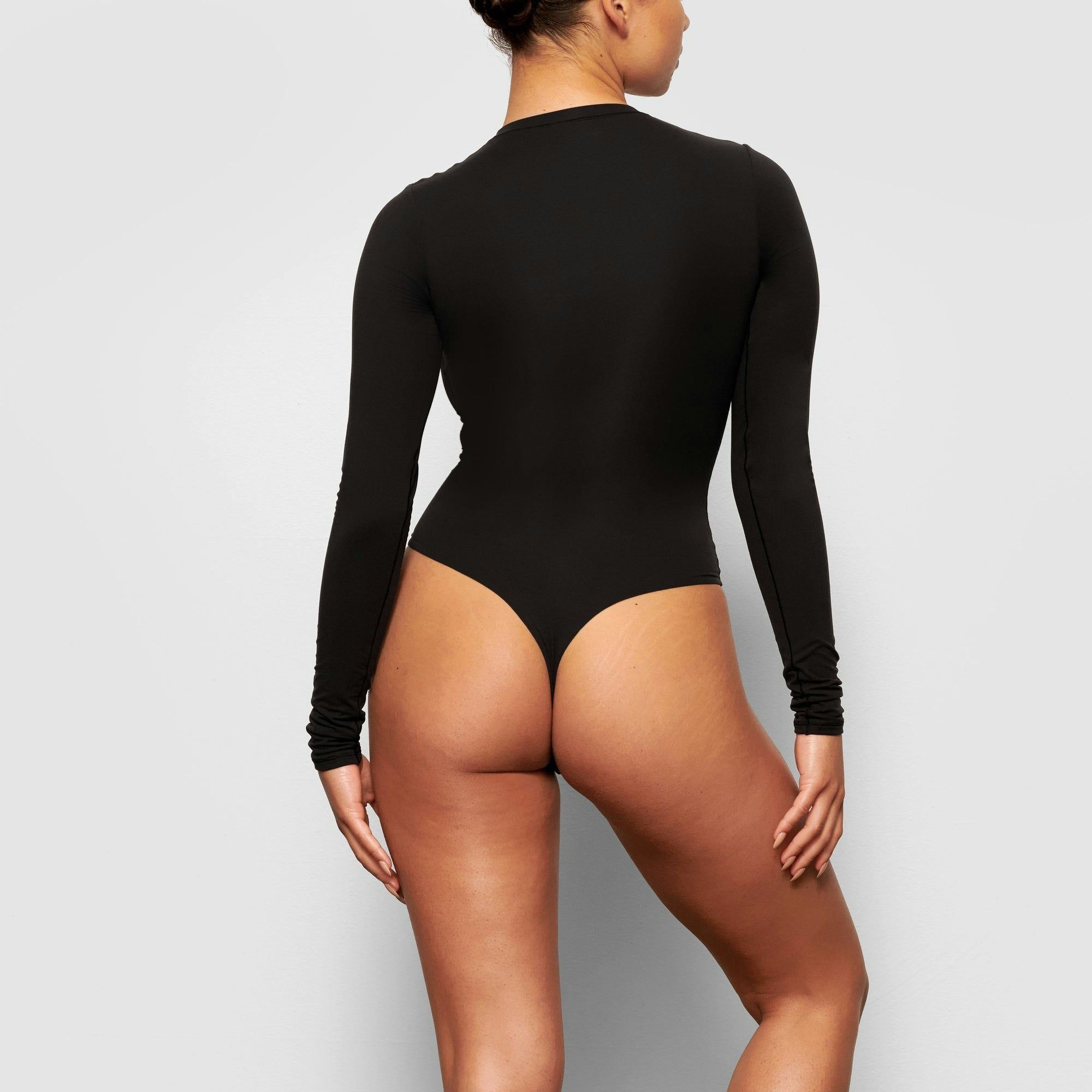 Skims Fits Everybody Long Sleeve Crew Neck Bodysuit Onyx