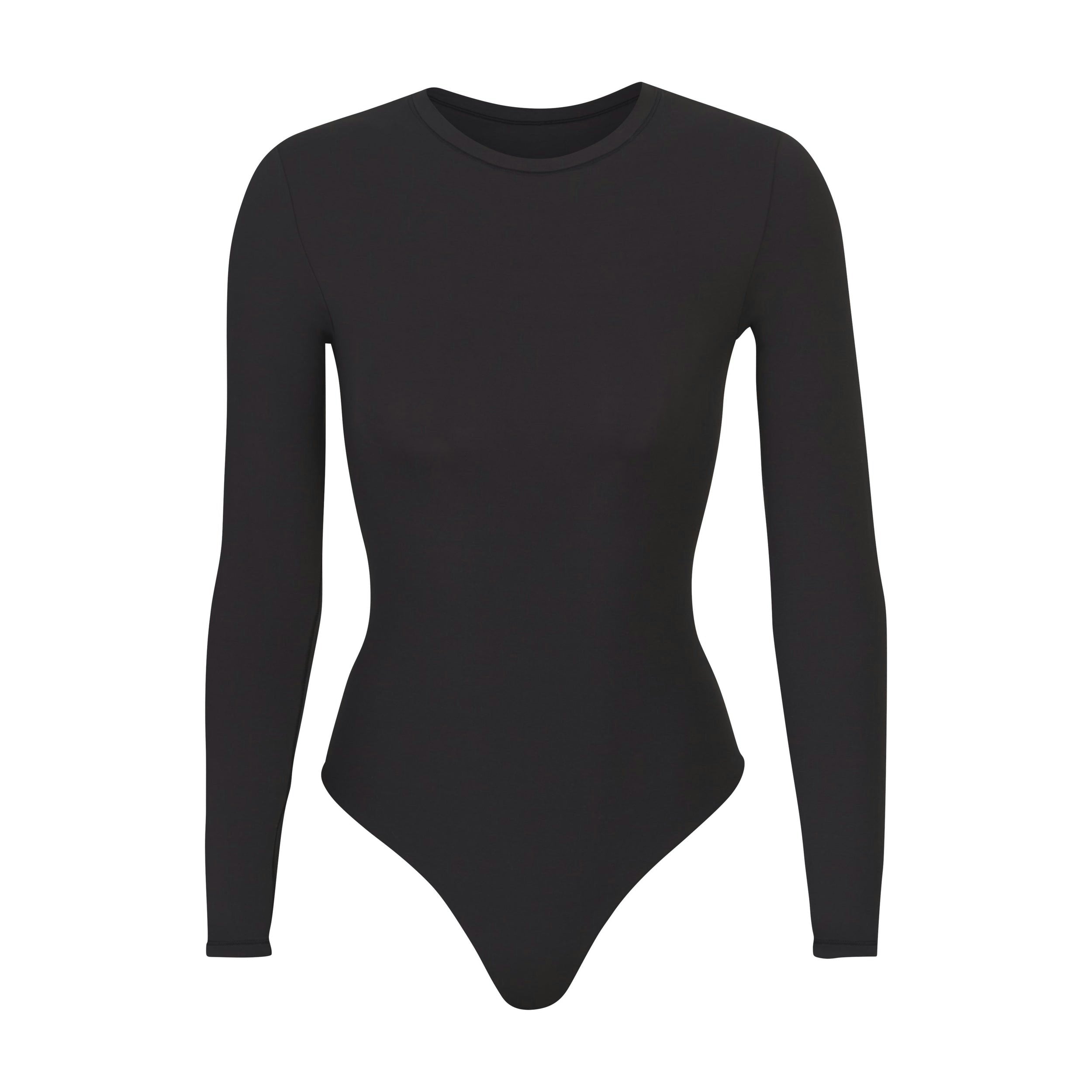 Skims Fits Everybody Long Sleeve Crew Neck Bodysuit Onyx
