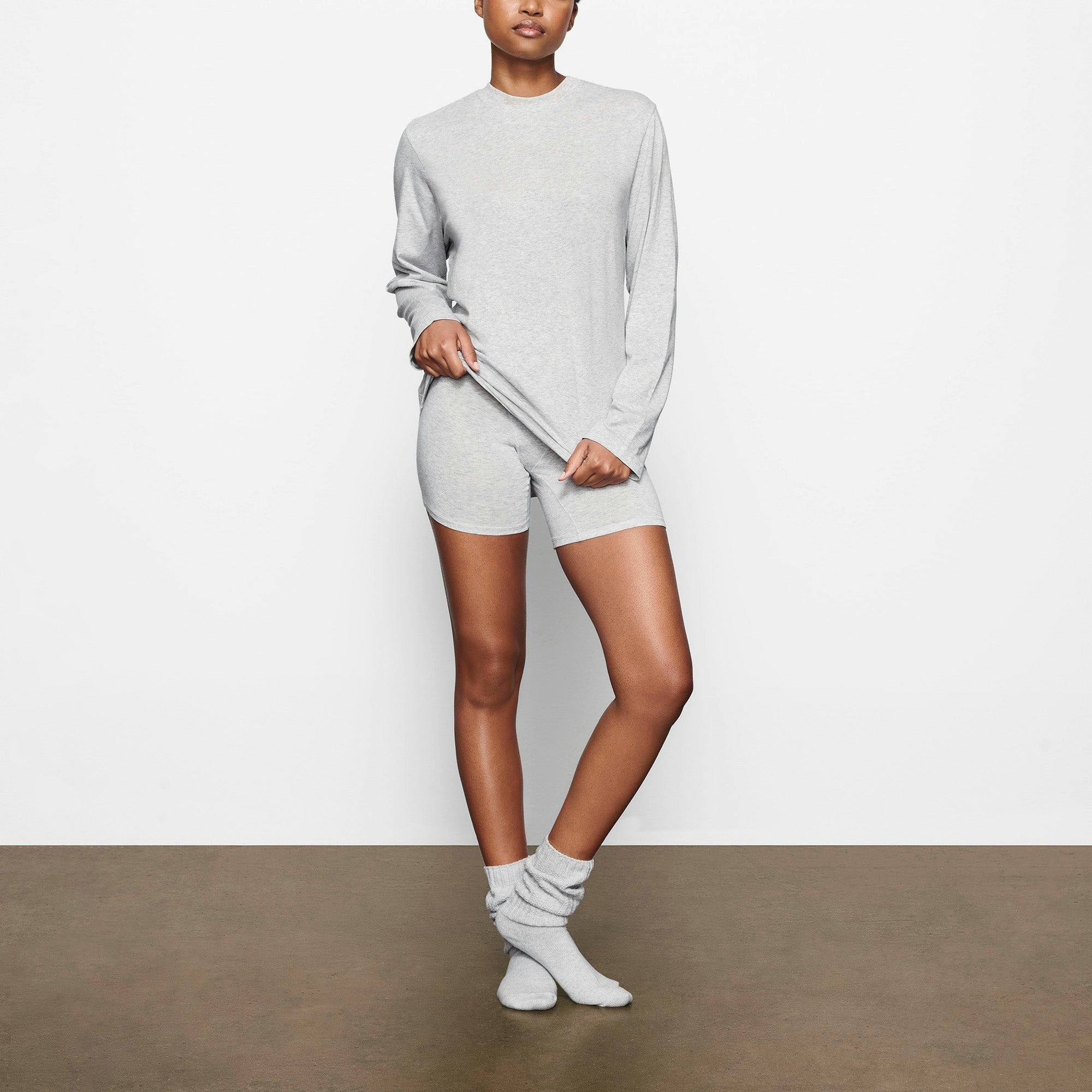 Skims Boyfriend Long Sleeve T-Shirt Light Heather Grey