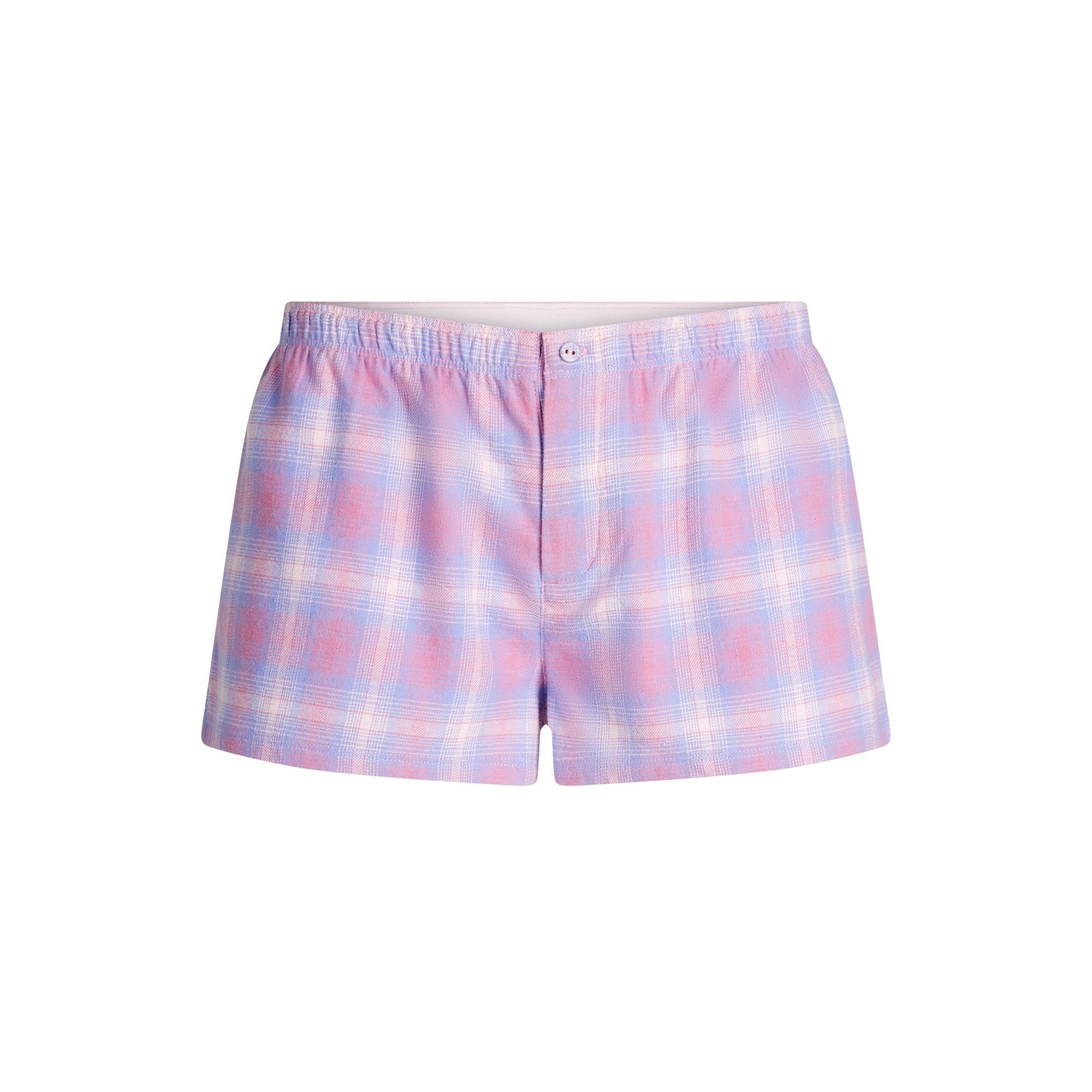 Skims Flannel Sleep Cheeky Boxer Cotton Candy Plaid