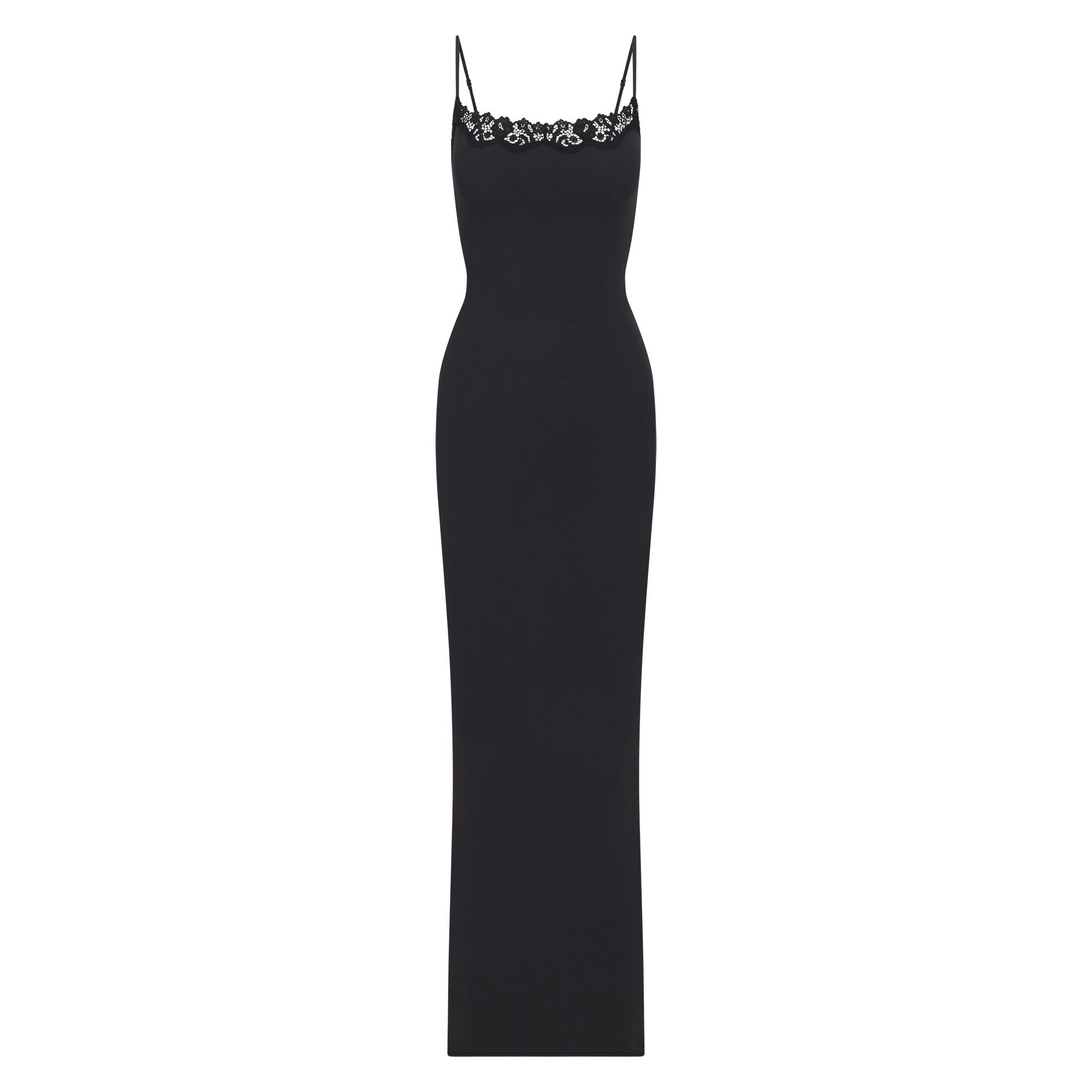 Skims Fits Everybody Lace Long Slip Dress Onyx