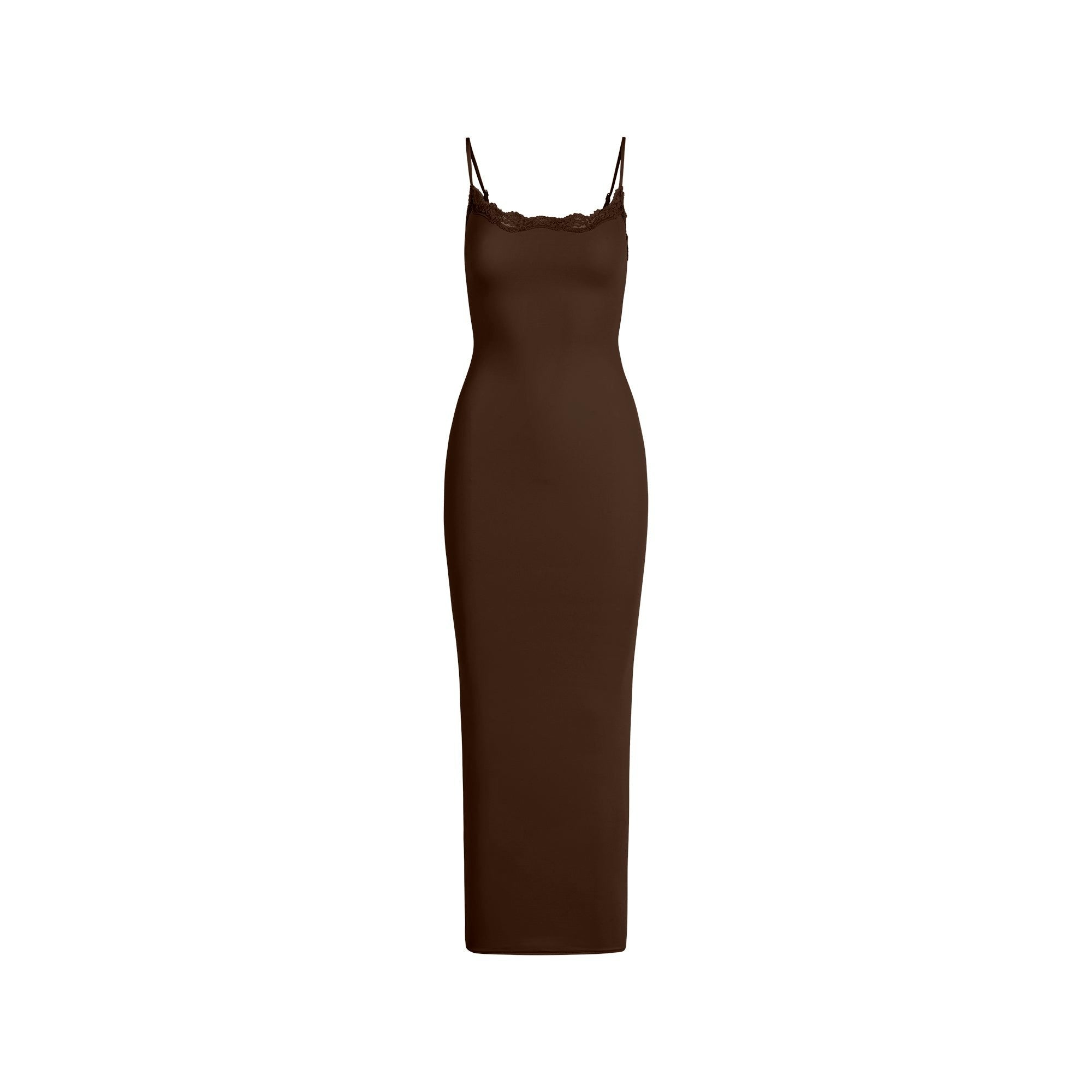 Skims Fits Everybody Lace Long Slip Dress Espresso