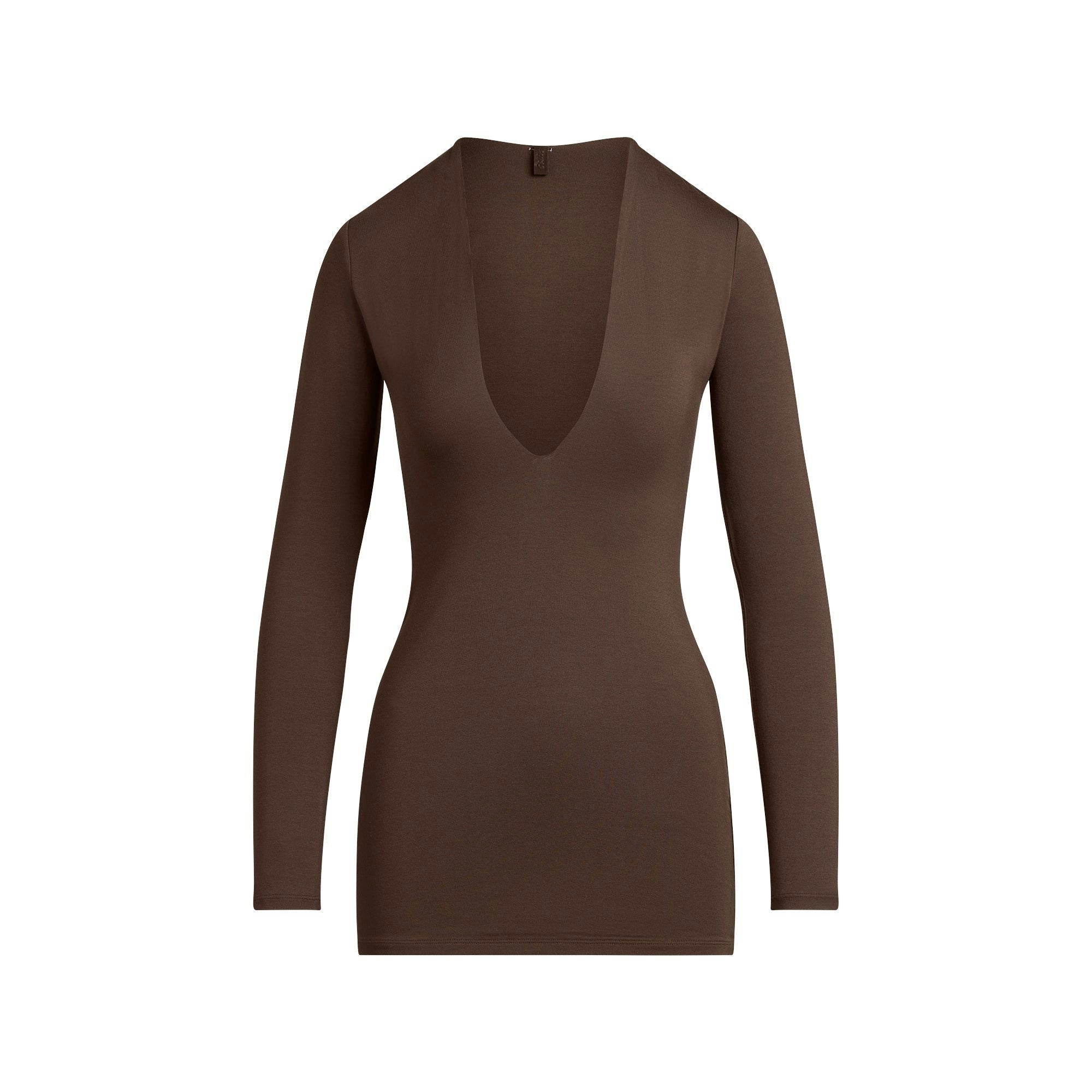 Skims Smooth Layers Deep Plunge Mini Dress Espresso