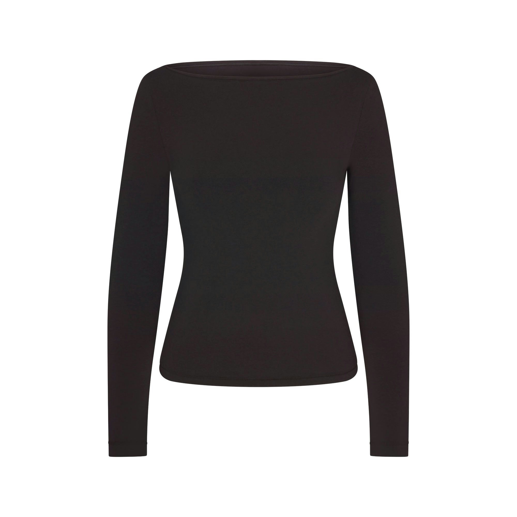 Skims Cotton Jersey Long Sleeve Boatneck Top Soot