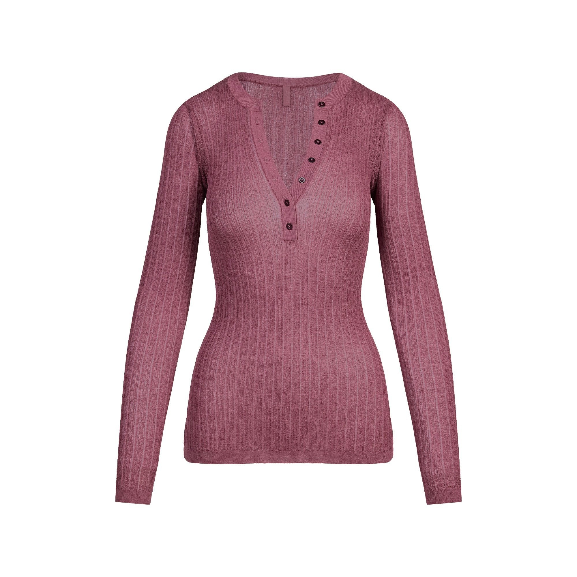 Skims Sheer Knit Long Sleeve Henley Beet
