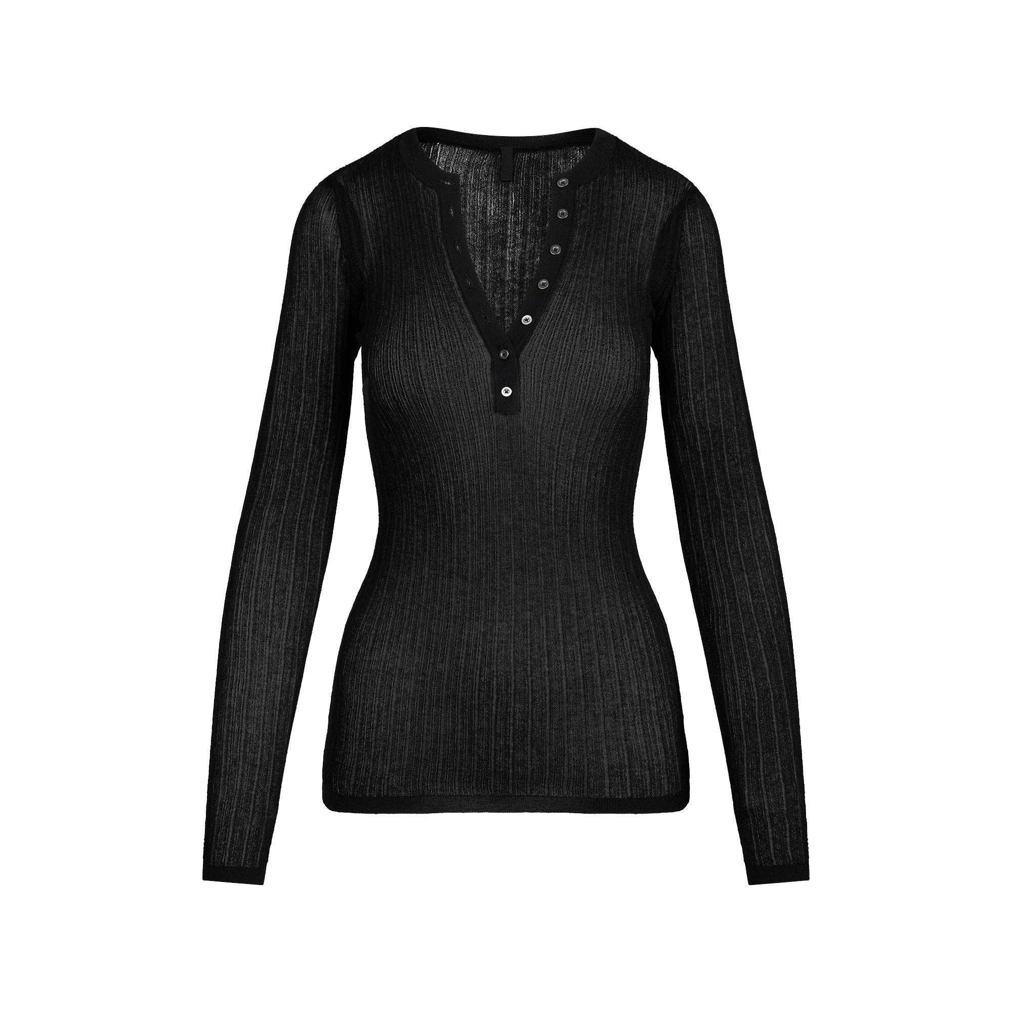 SHEER KNIT LONG SLEEVE HENLEY