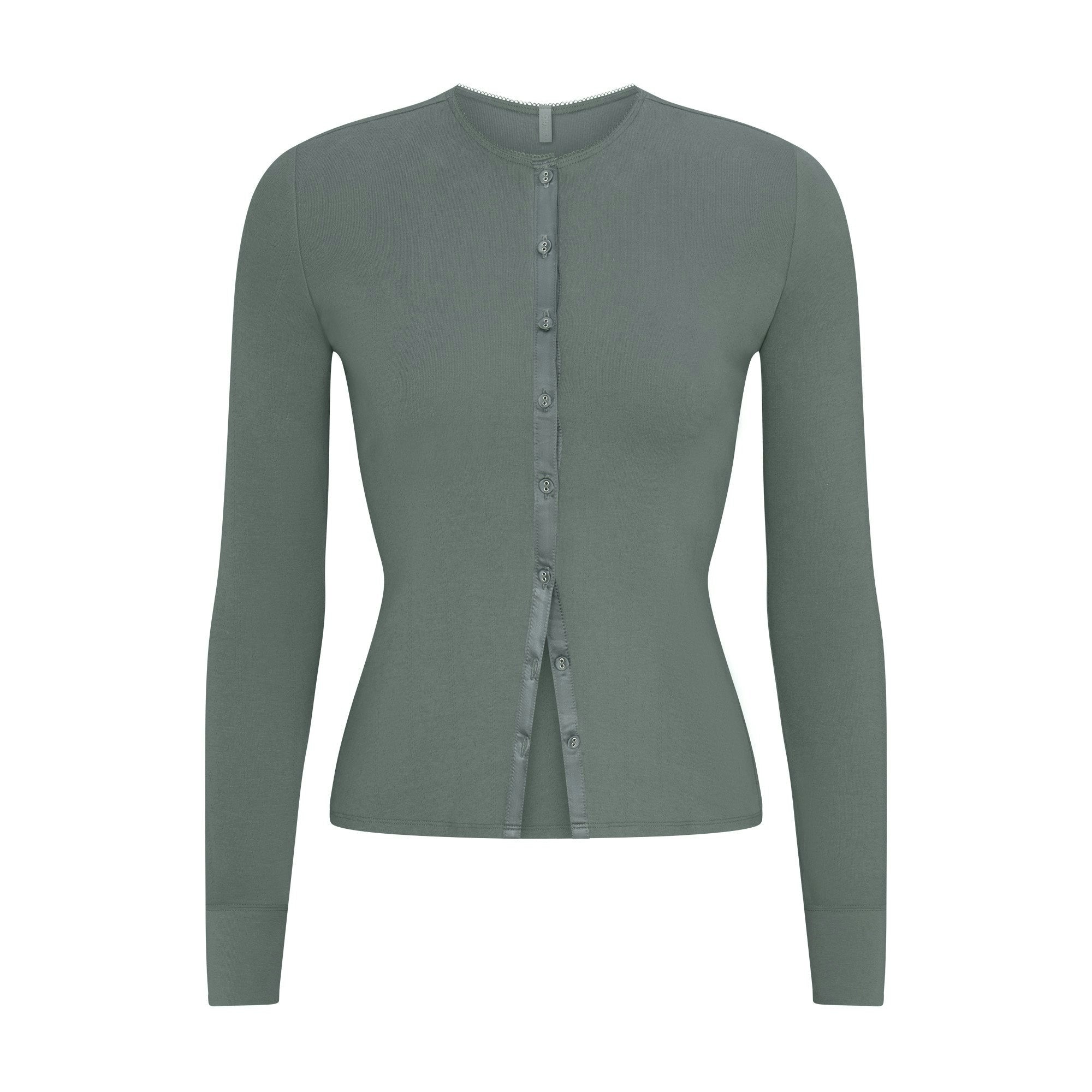 DROP NEEDLE POINTELLE LONG SLEEVE CARDIGAN