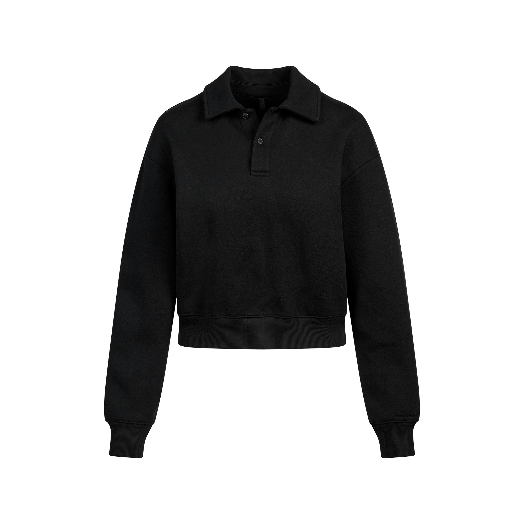 Skims Cotton Fleece Polo Sweatshirt Onyx