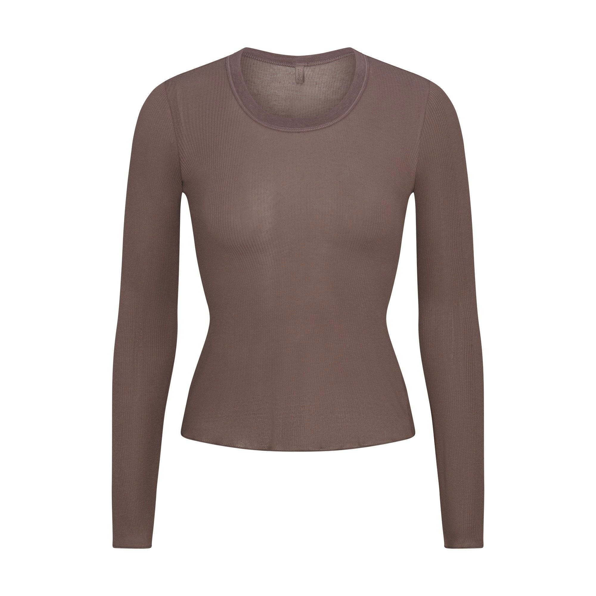 SHEER RIB LONG SLEEVE CREW NECK TOP