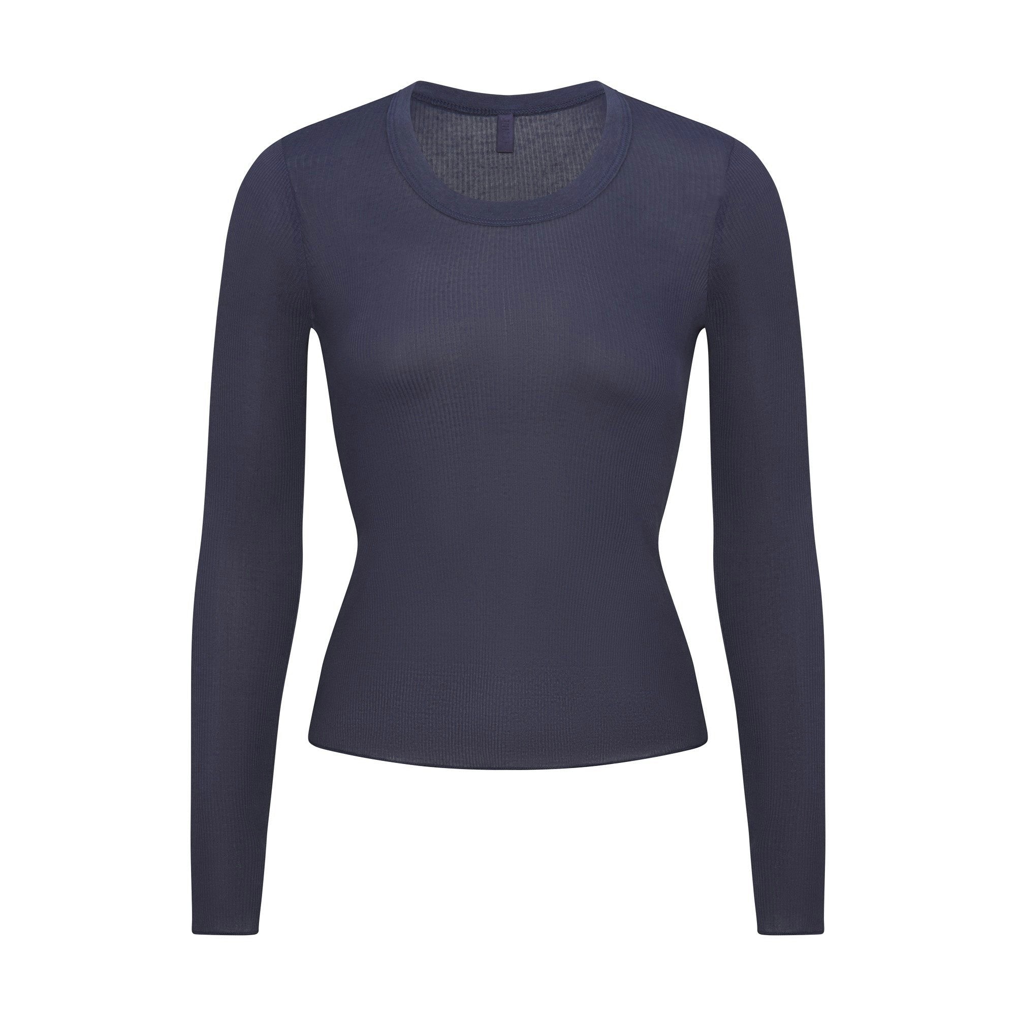 SHEER RIB LONG SLEEVE CREW NECK TOP