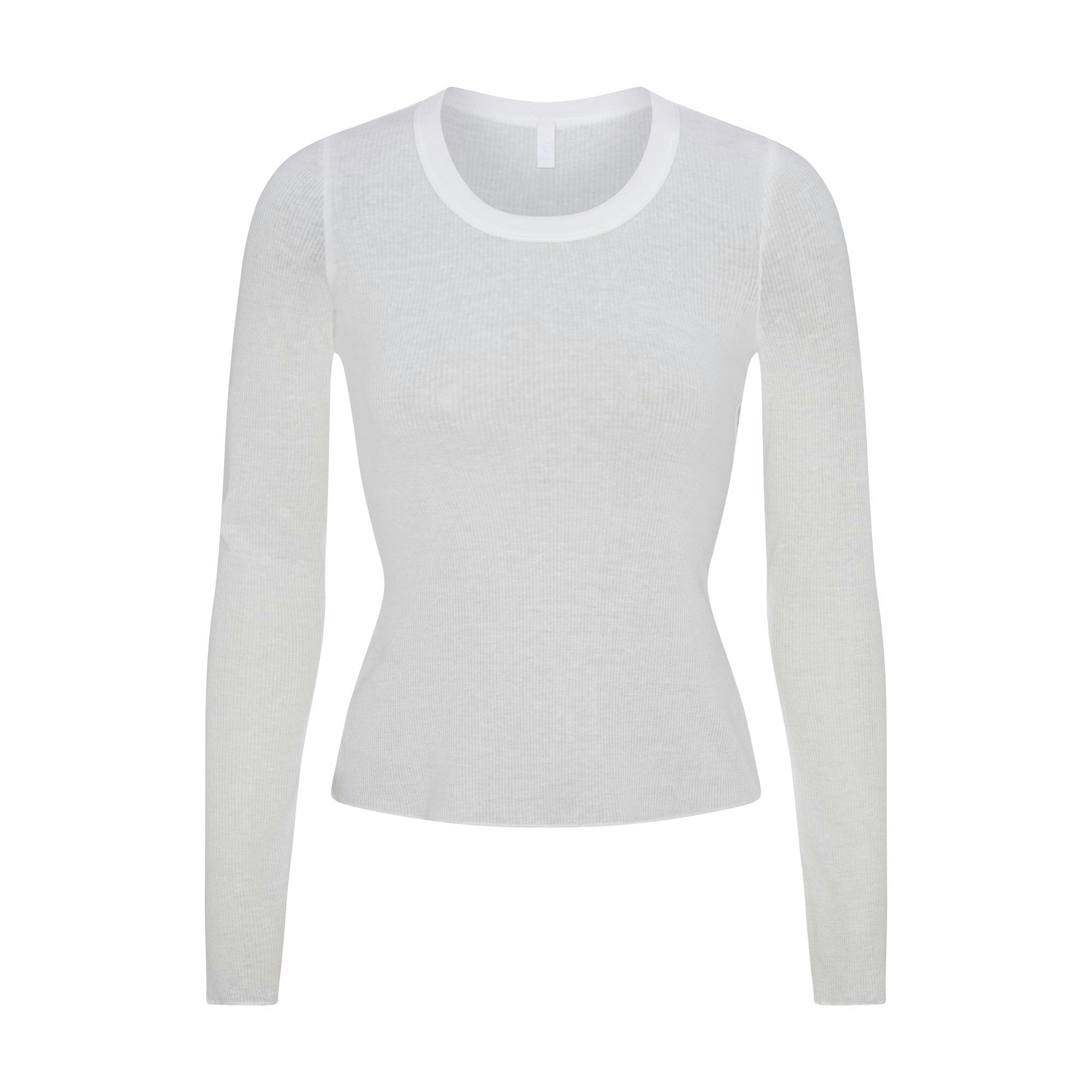 SHEER RIB LONG SLEEVE CREW NECK TOP