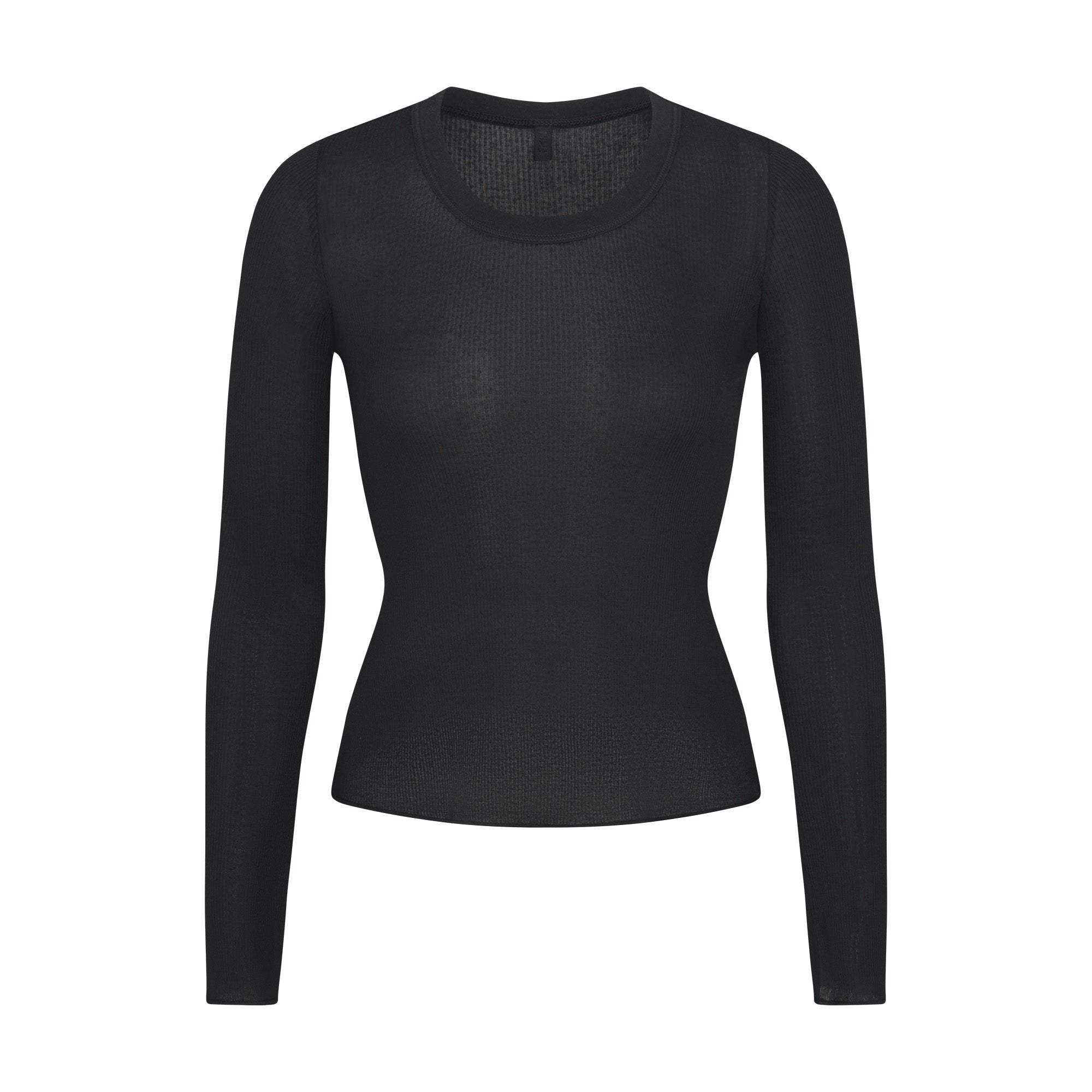 SHEER RIB LONG SLEEVE CREW NECK TOP