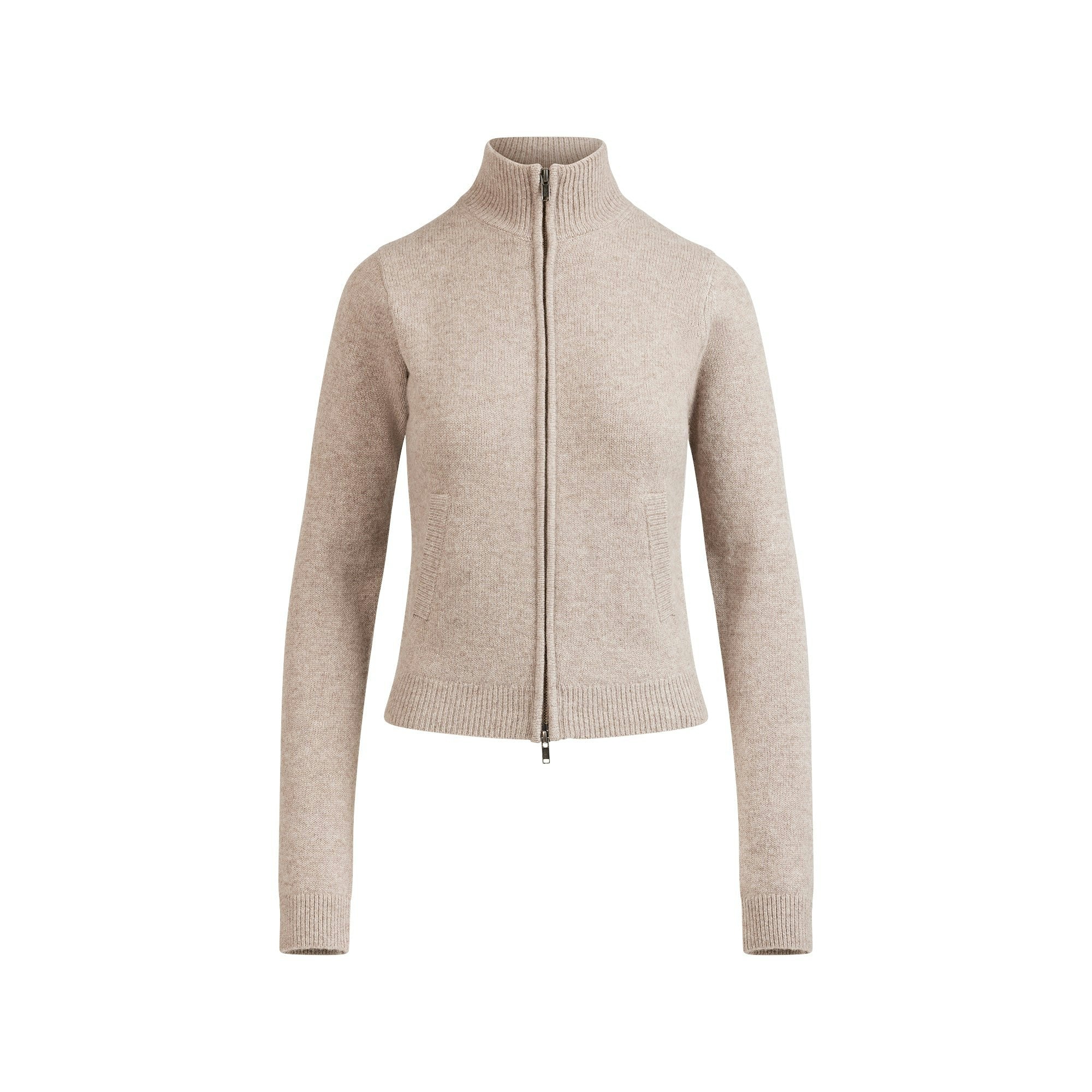 Skims Wool Cashmere Zip Up Mock Neck Sweater Linen