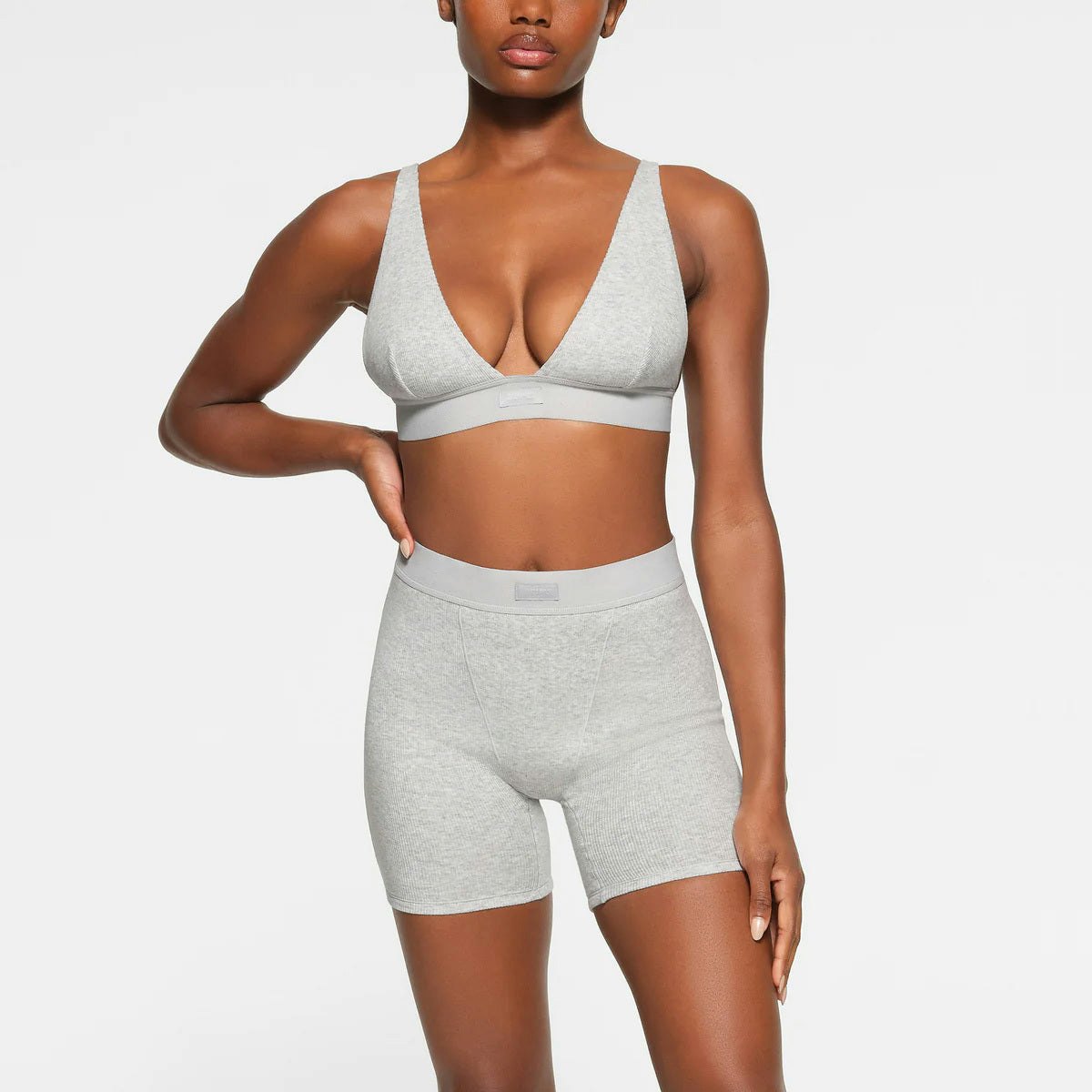 Skims Cotton Rib Boxer Light Heather Grey