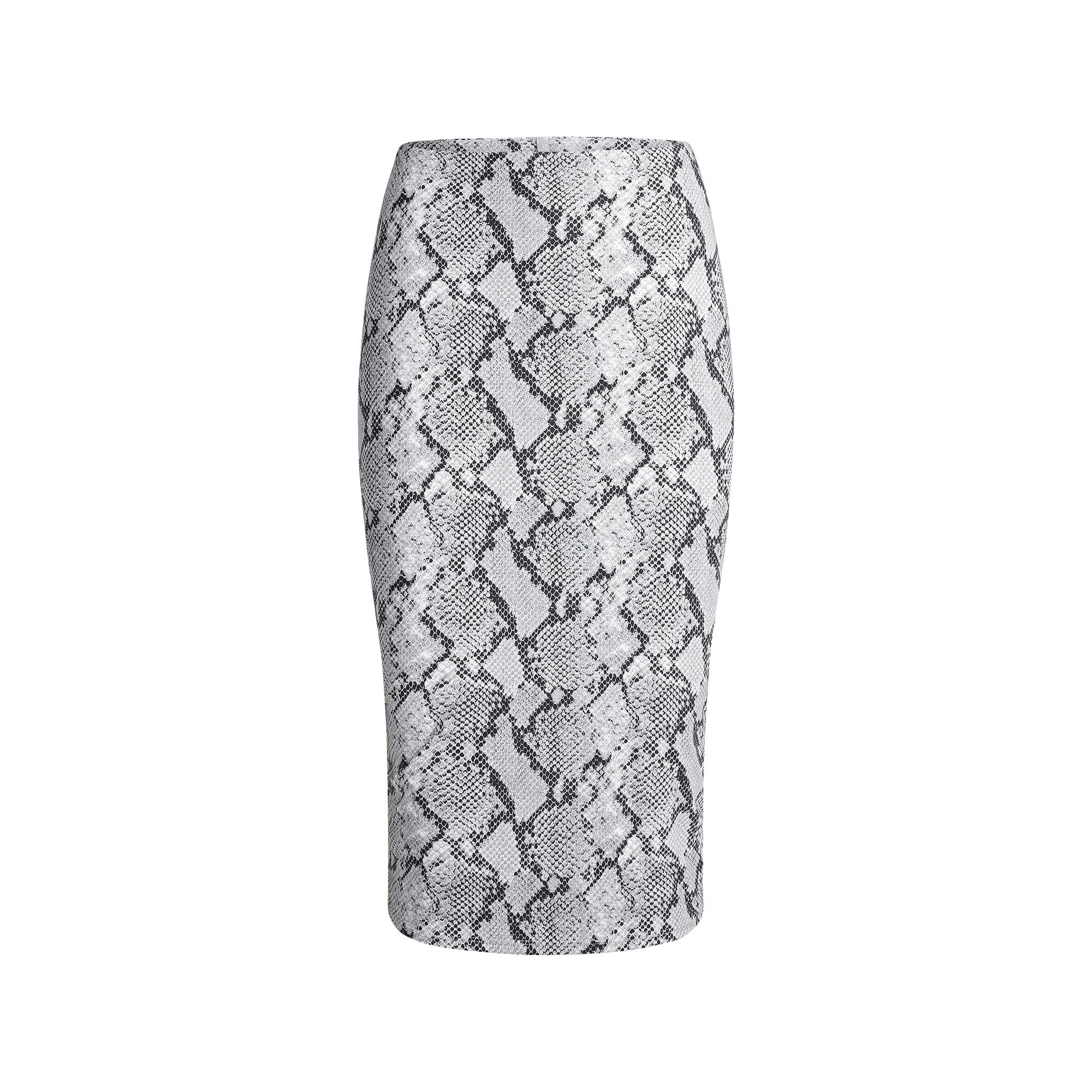 Skims Cling Matte Midi Skirt Chrome Snakeskin Print