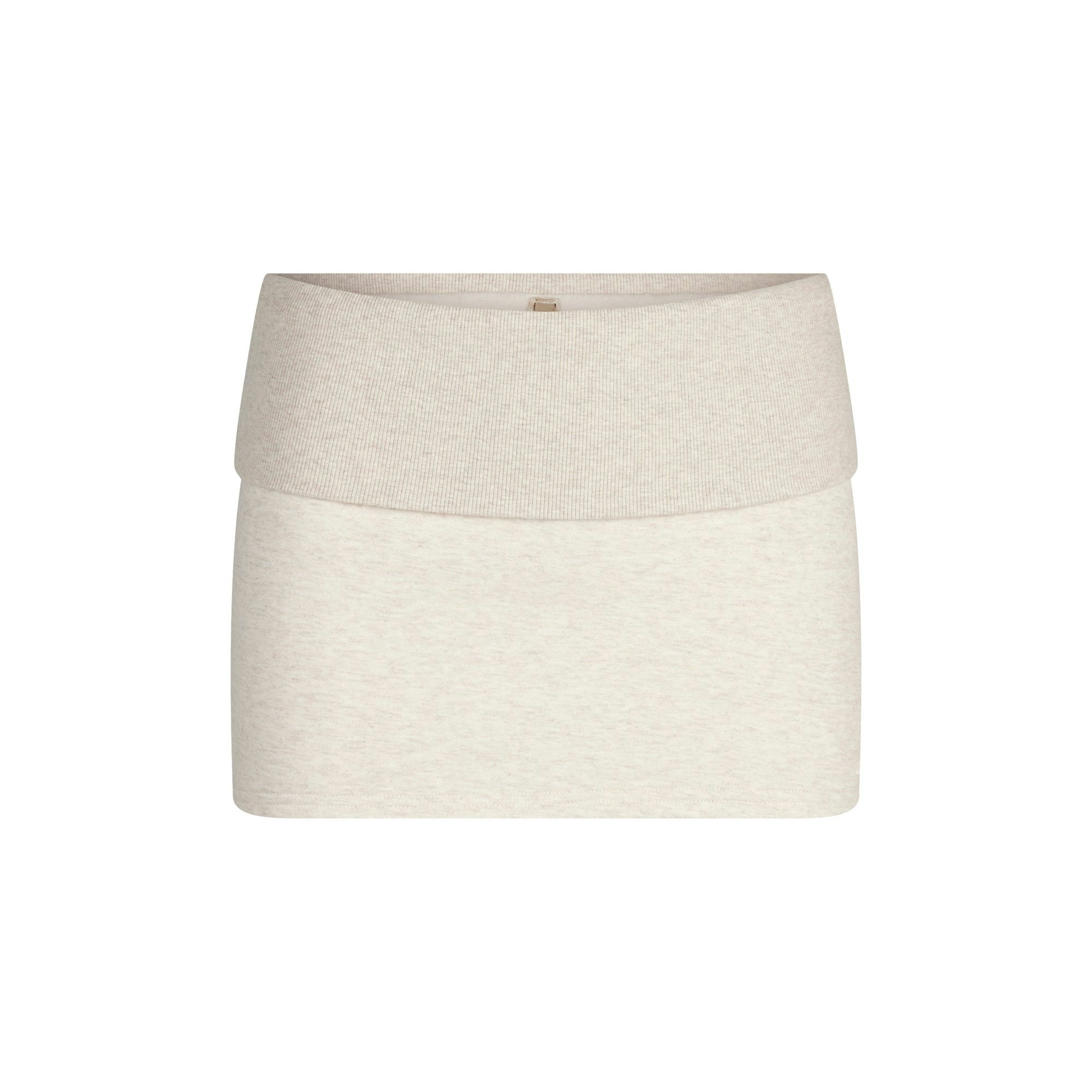 Skims Cotton Fleece Foldover Mini Skirt Oatmeal Heather