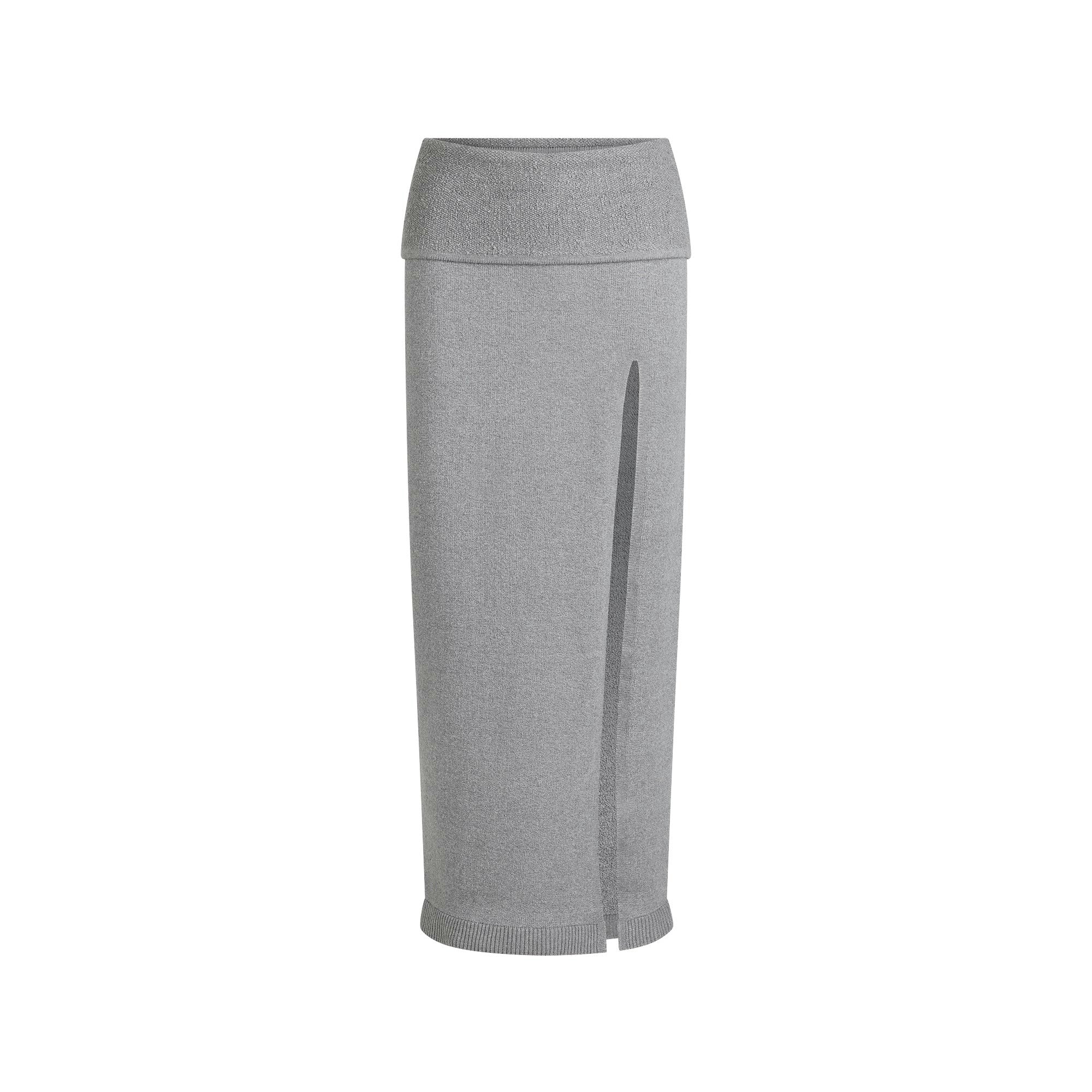 Skims Textured Knit High Slit Long Skirt Dark Heather Grey