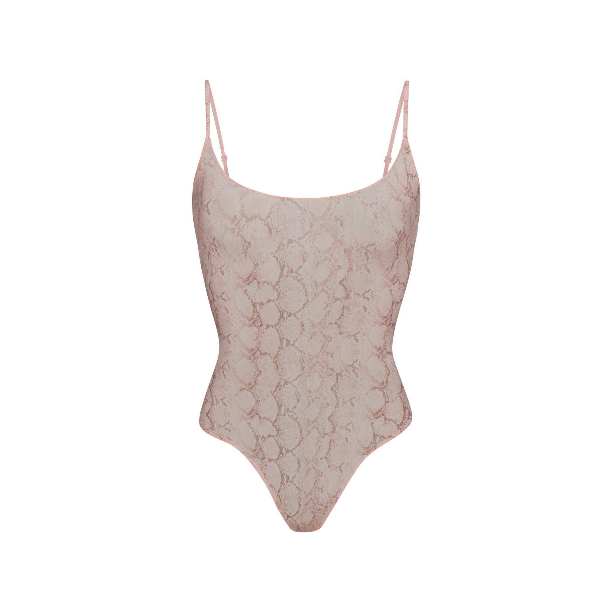 Skims Milky Sheer Cami Bodysuit Rose Pastel Snake Print
