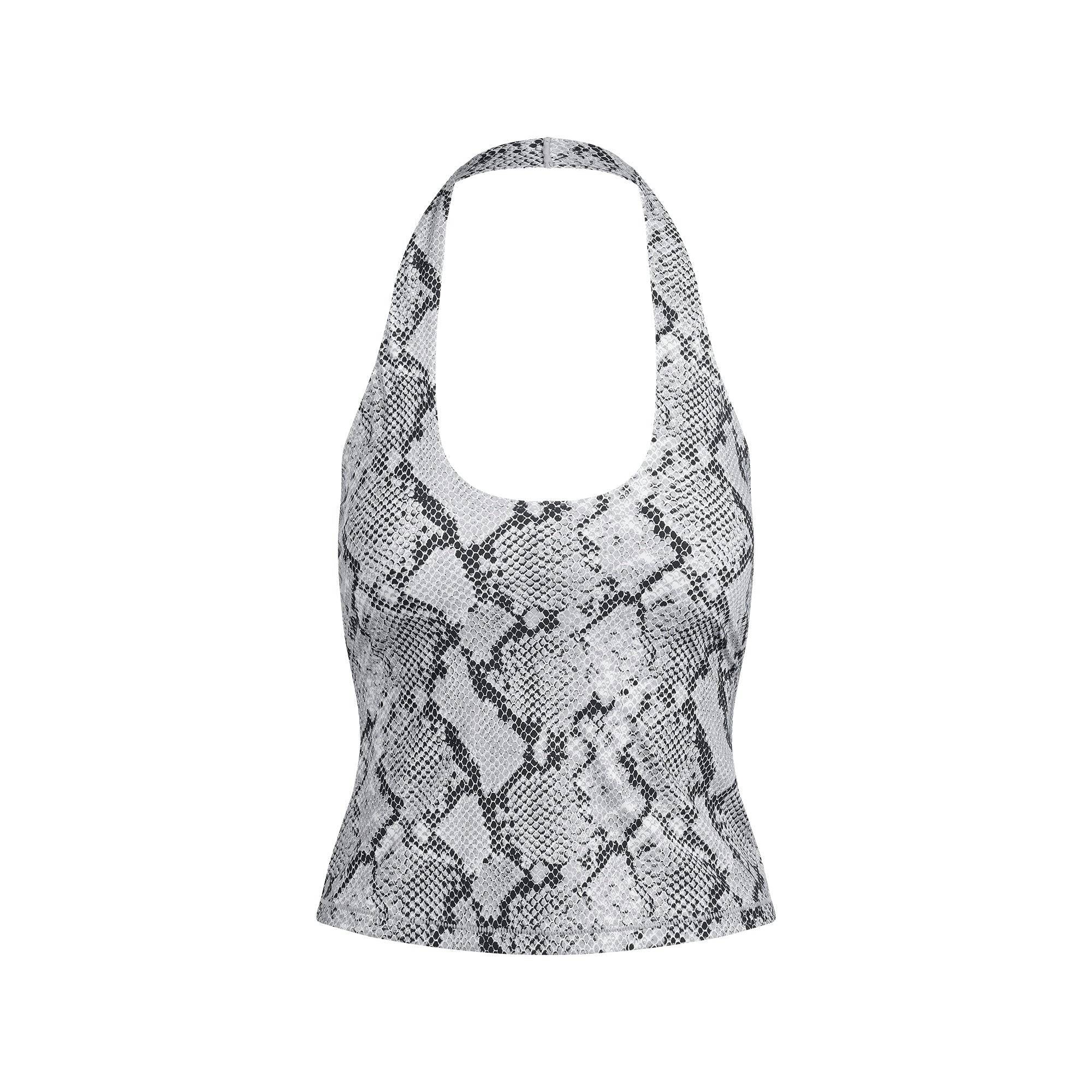 Skims Cling Matte Halter Top Chrome Snakeskin Print