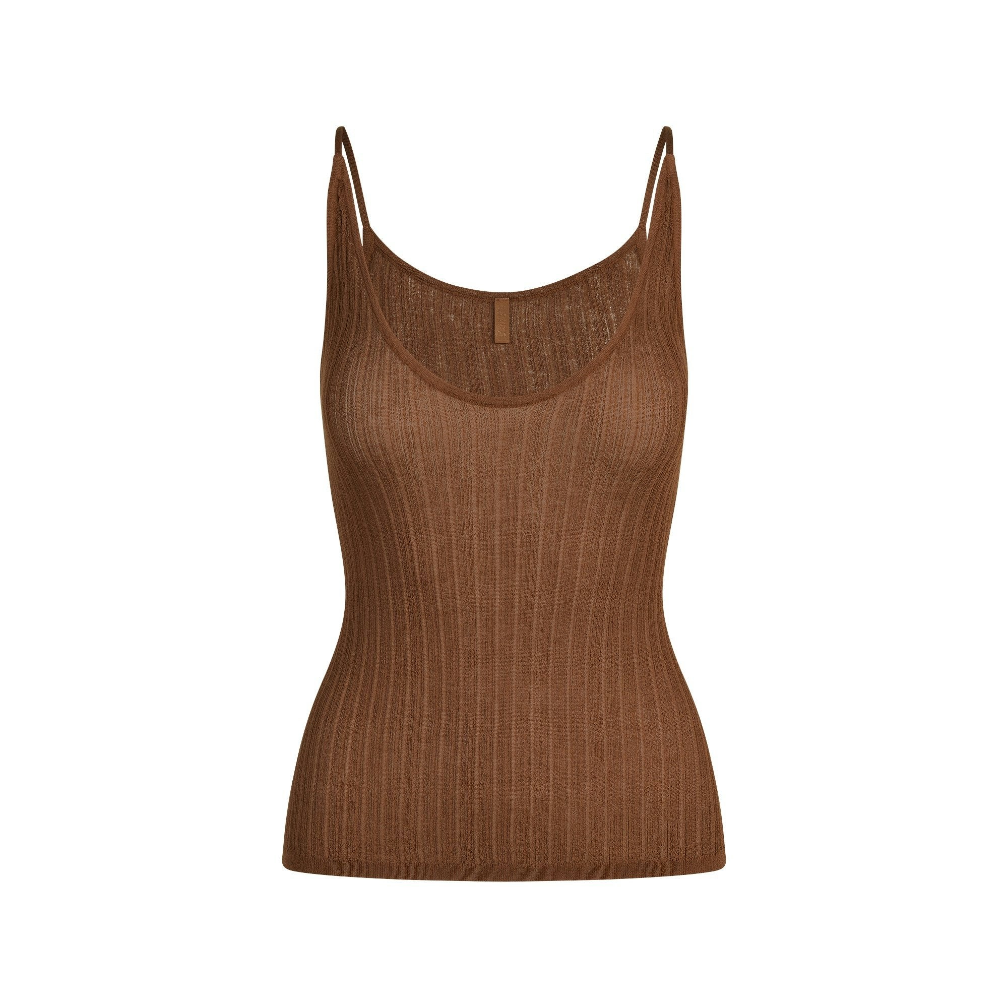 Skims Sheer Knit Plunge Tank Bison