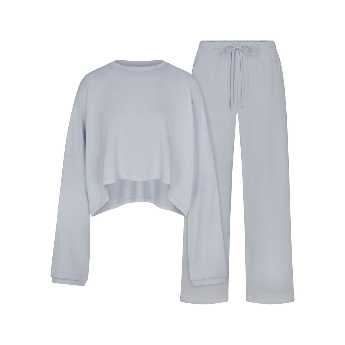 Skims Skims Sleep Cropped Long Sleeve And Pant Set Zen Blue