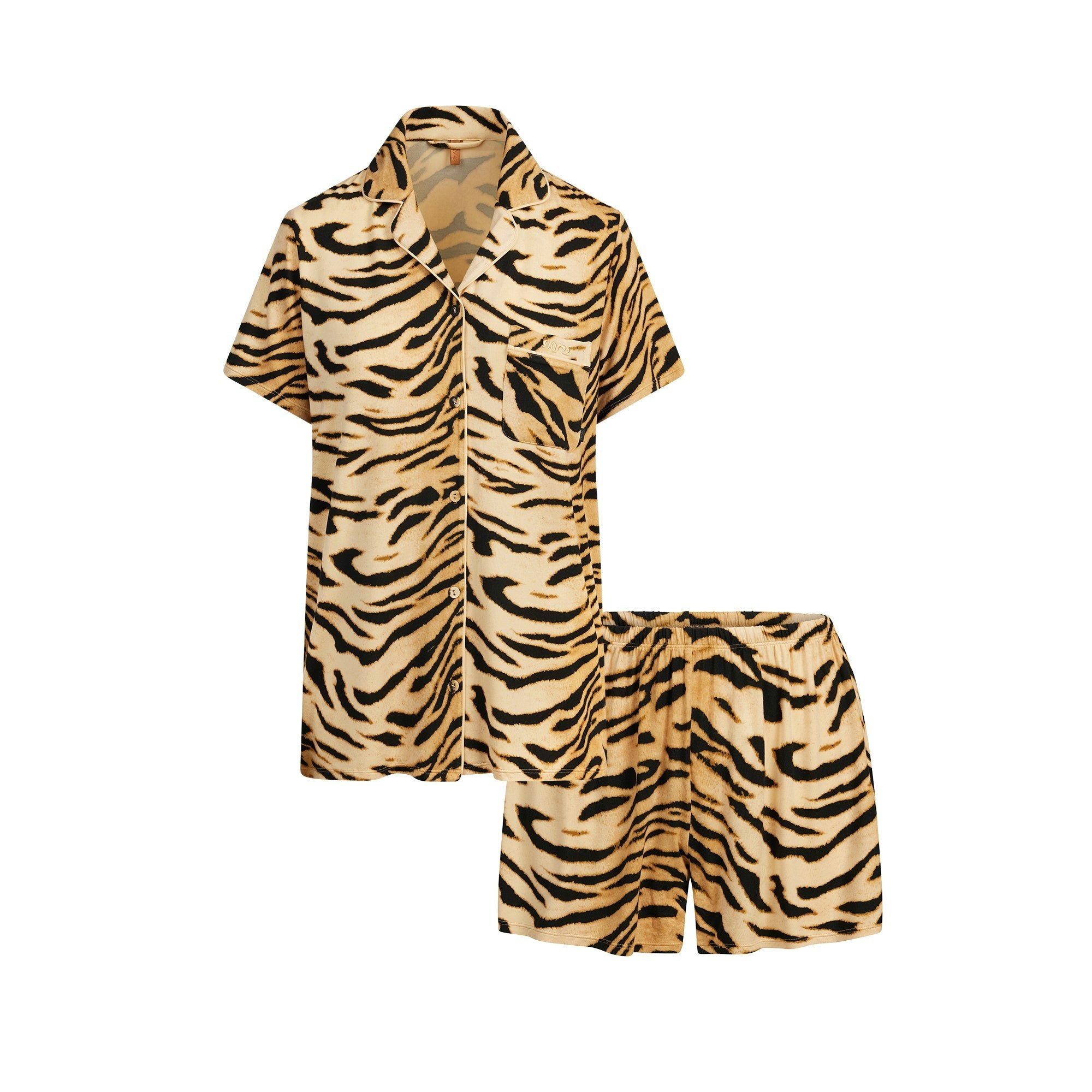 Skims Skims Sleep Short Sleeve Button Up Set Bronze Tiger Print