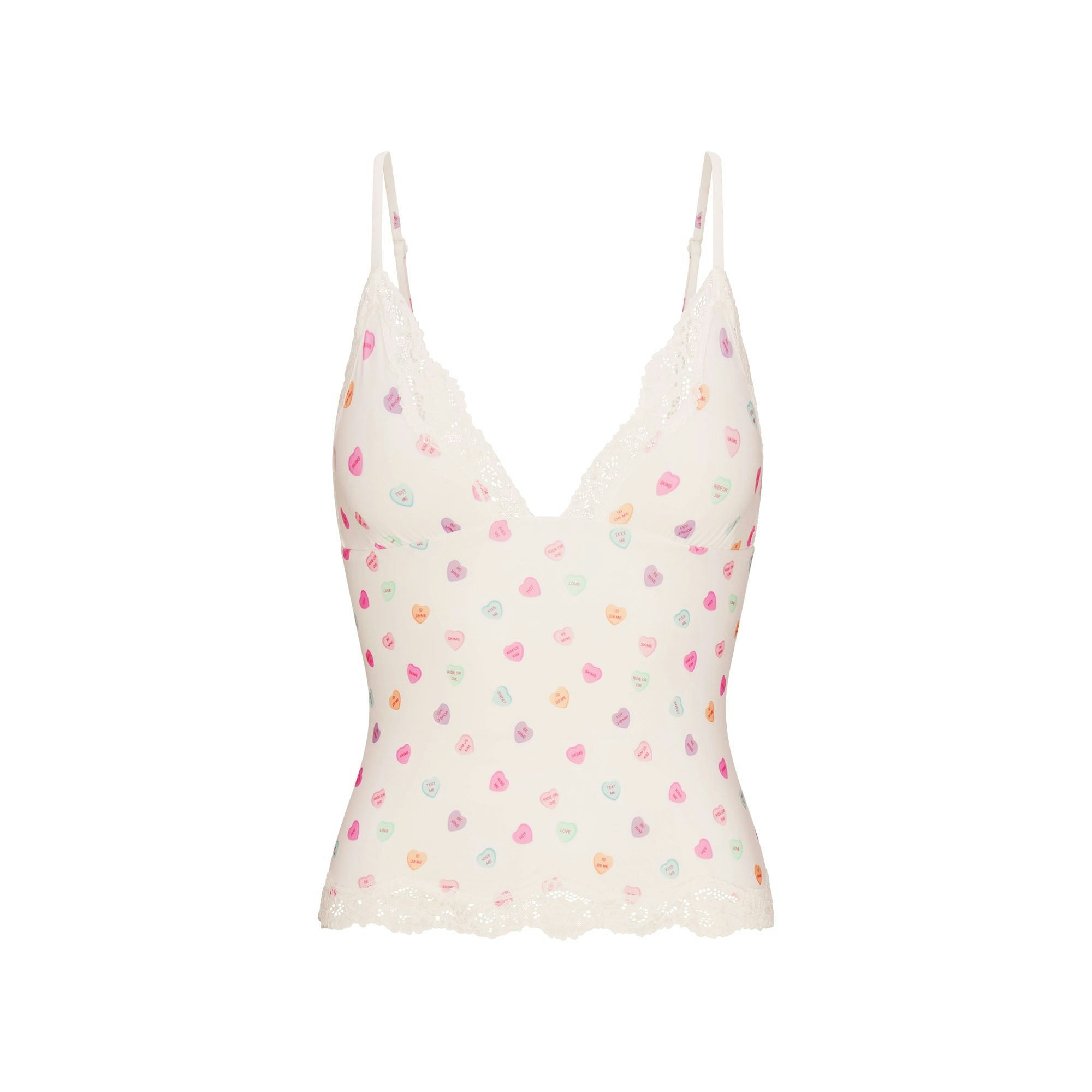 Skims Fits Everybody Lace Triangle Cami Marble Candy Heart Print