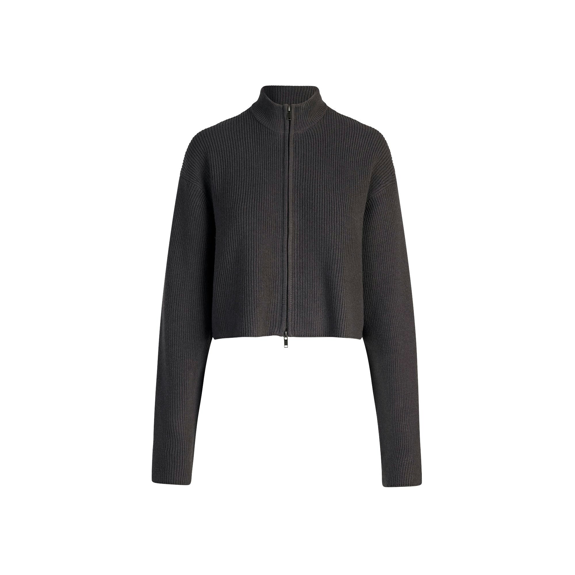 Skims Sweater Knits Ribbed Mock Neck Zip Up Ash