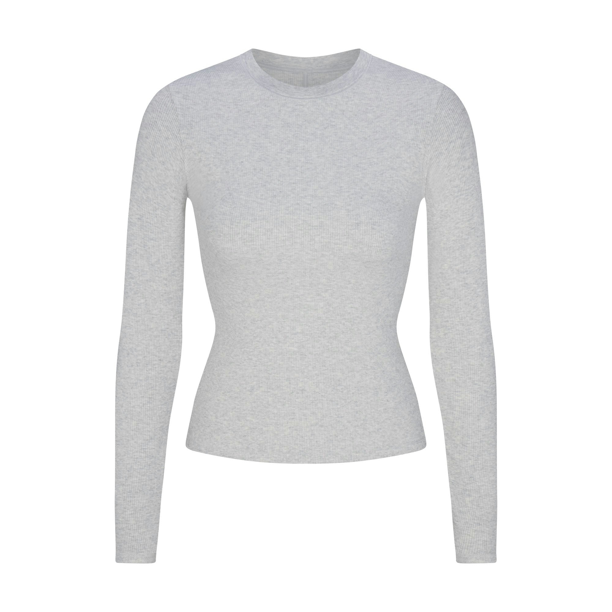 Skims Cotton Rib Long Sleeve T-Shirt Light Heather Grey