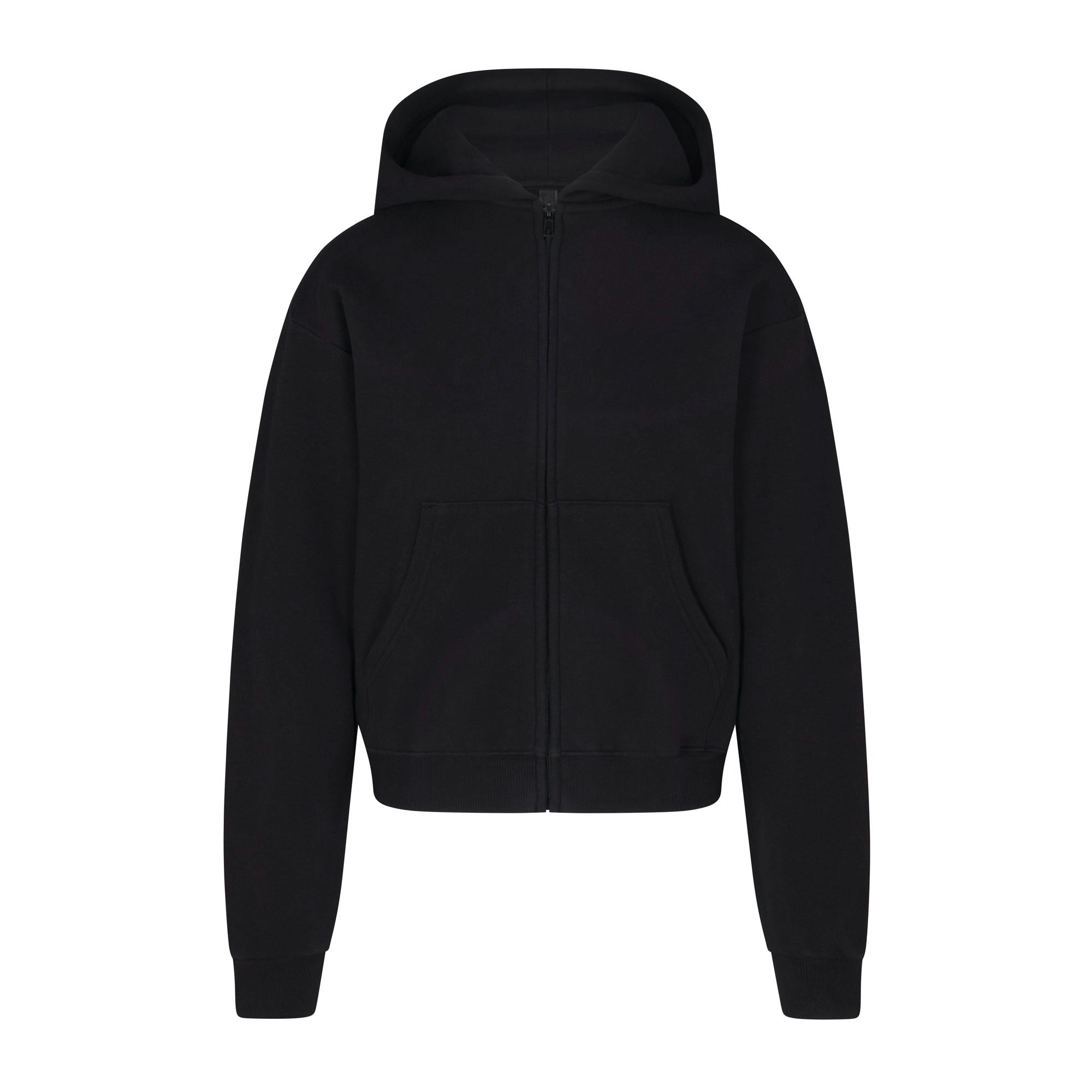 Skims Cotton Fleece Classic Zip Up Hoodie Onyx
