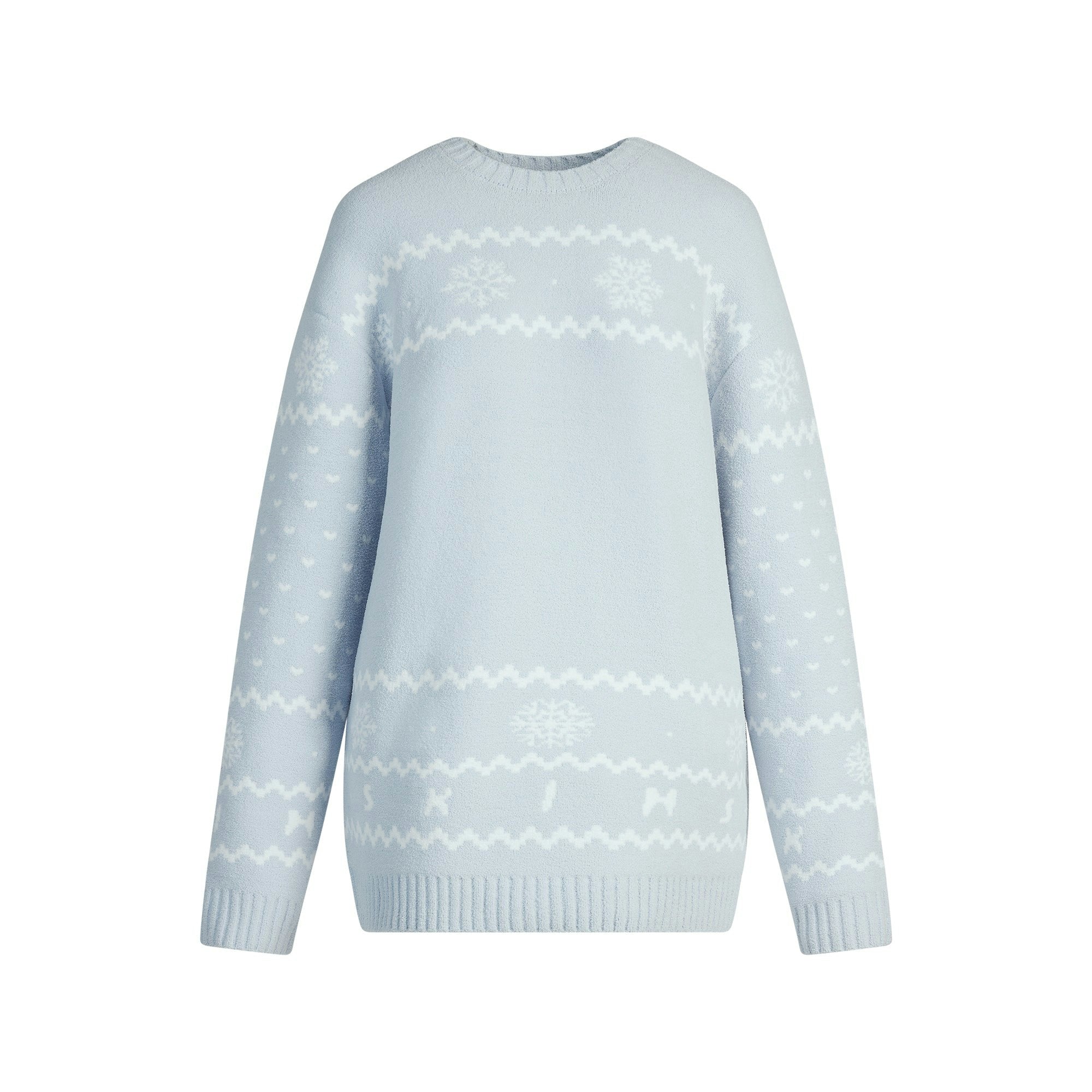 Skims Cozy Light Crewneck Pullover Zen Blue Heart Fair Isle