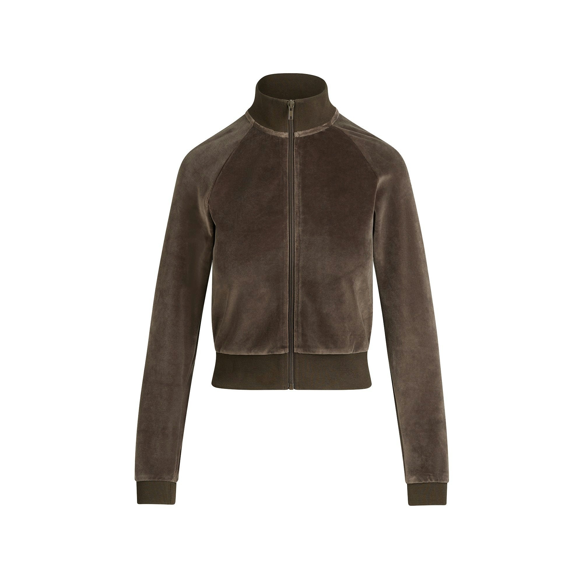 Skims Velour Shrunken Track Jacket Dark Sepia