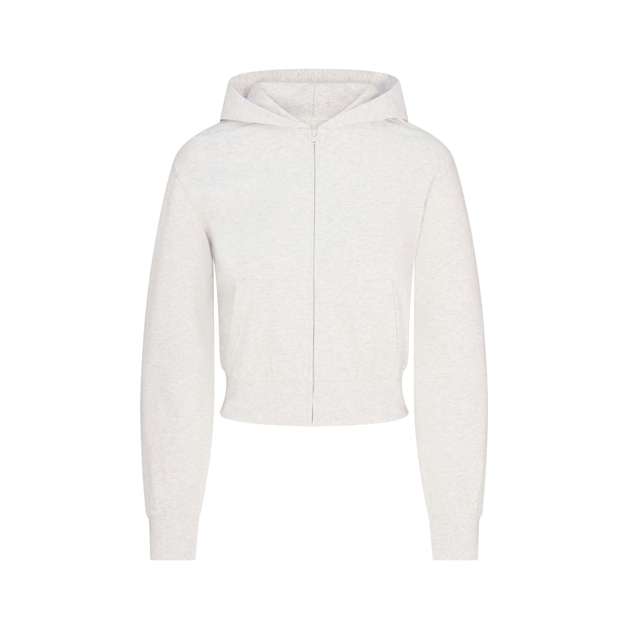 Skims Cotton Jersey Zip Up Hoodie Light Heather Grey