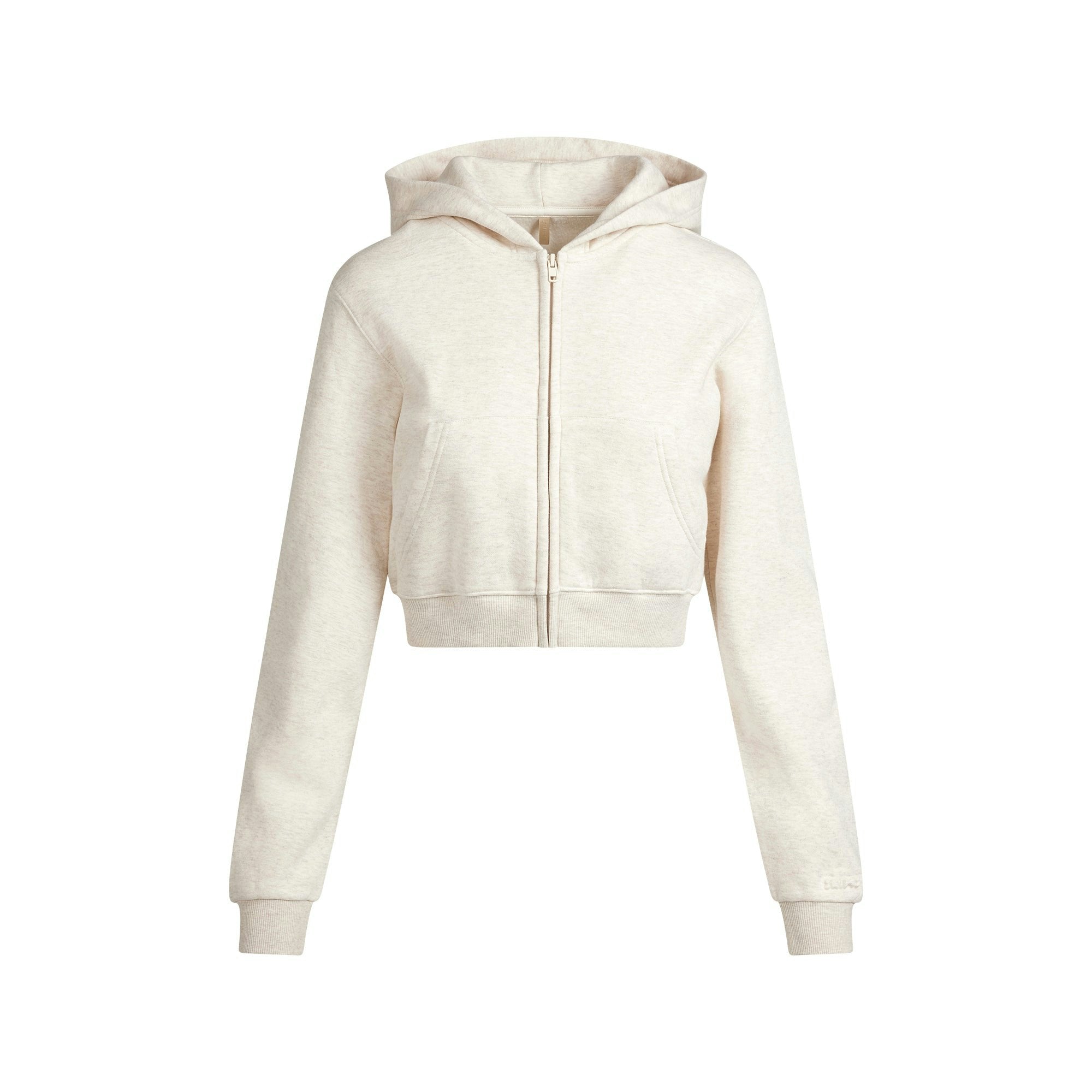 Skims Cotton Fleece Cropped Zip Up Hoodie Oatmeal Heather
